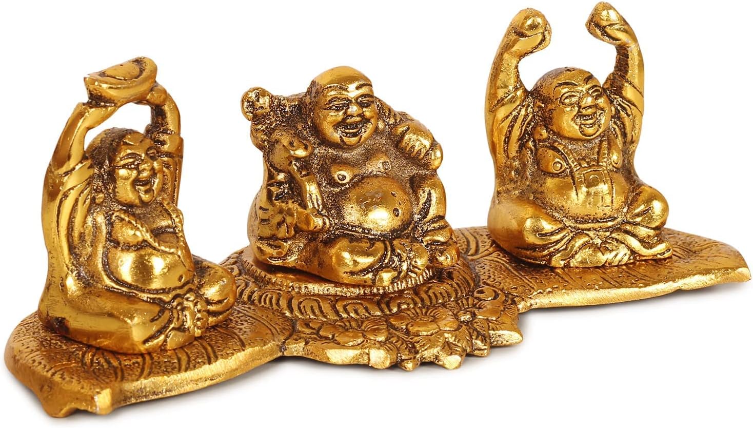 ETROVES Laughing Buddha Statue - 4 Inch Golden Feng Shui Decor
