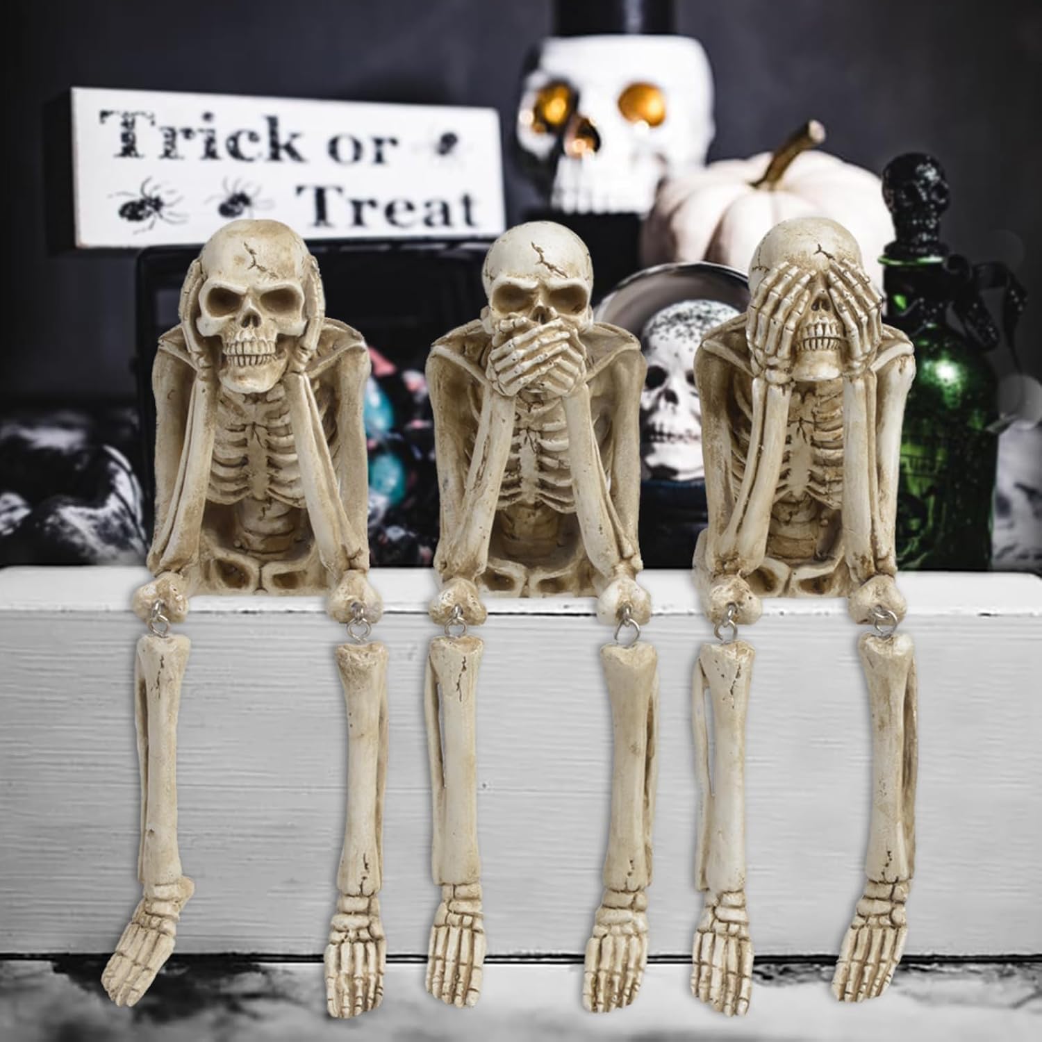 Newman House Studio No-Evil Skeleton Statues Set of 3