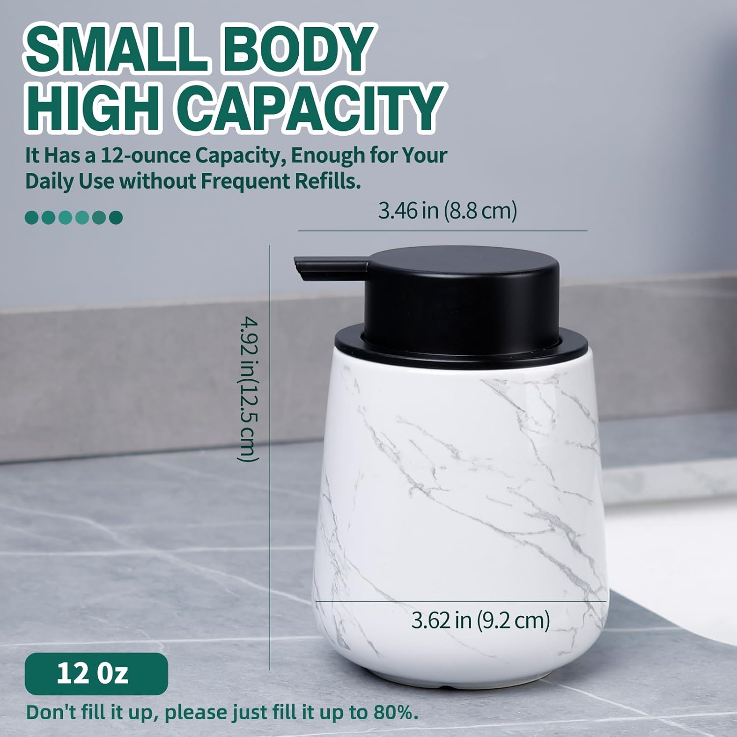 Bosilunlife Ceramic Soap Dispenser - 12Oz Refillable Bathroom Kitchen Pump Holder