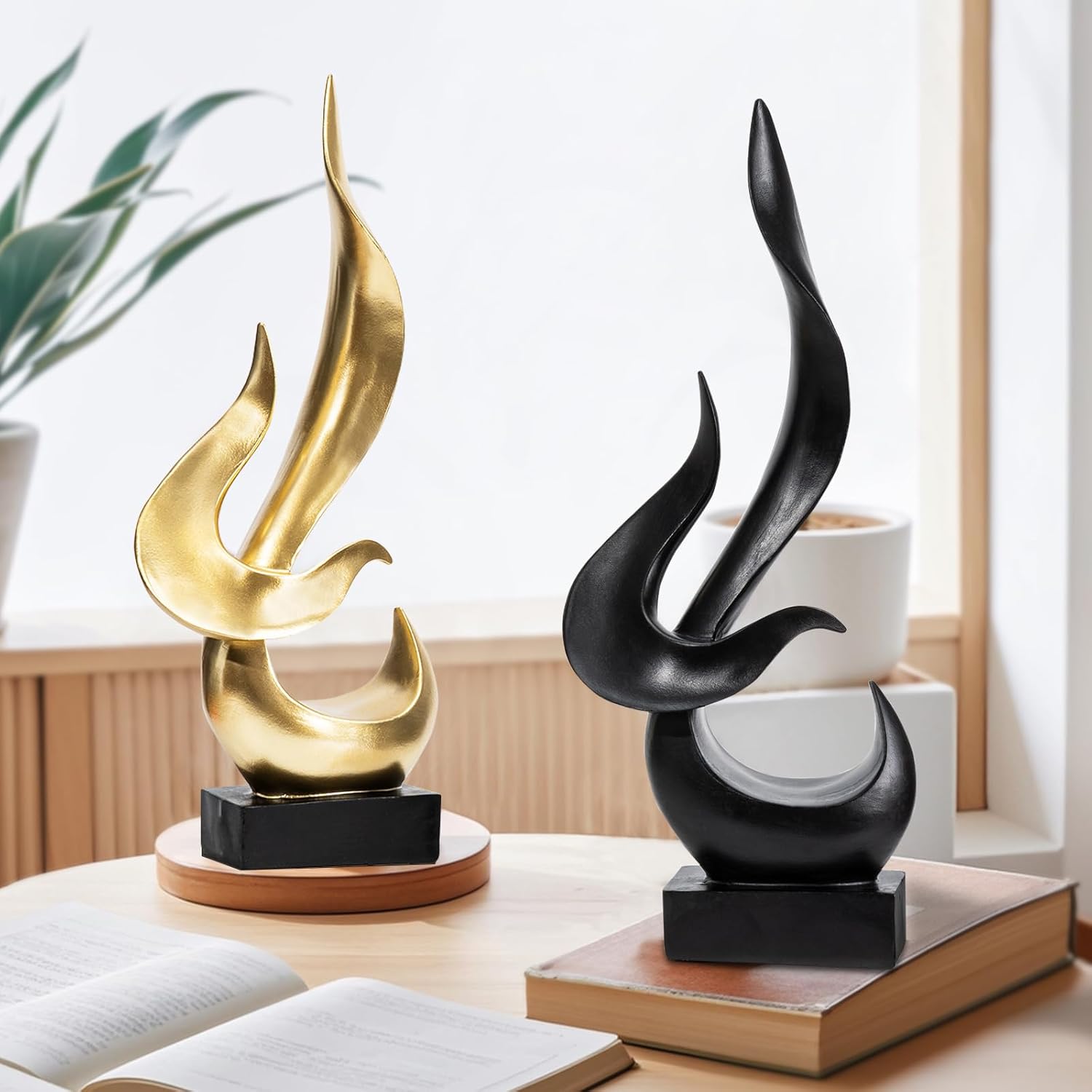 Modern Abstract Black Fire Flame Sculpture Art Statue