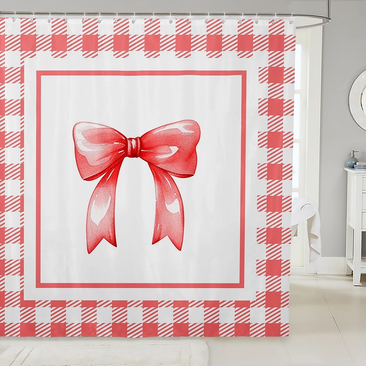 Feelyou Coquette Bows Shower Curtain Set Red White 72x72
