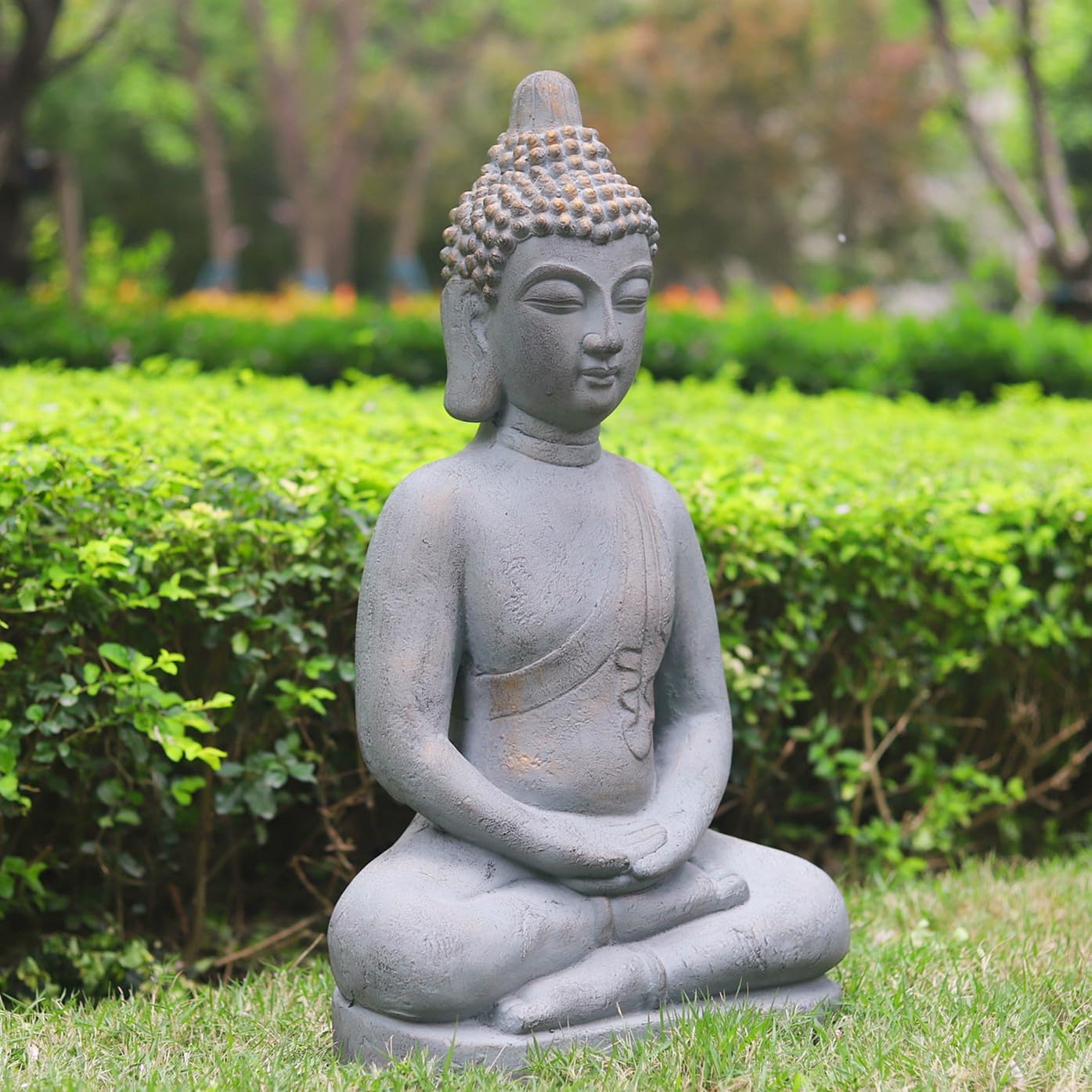 VANZUNE 26H Gray Buddha Statue for Home Decor
