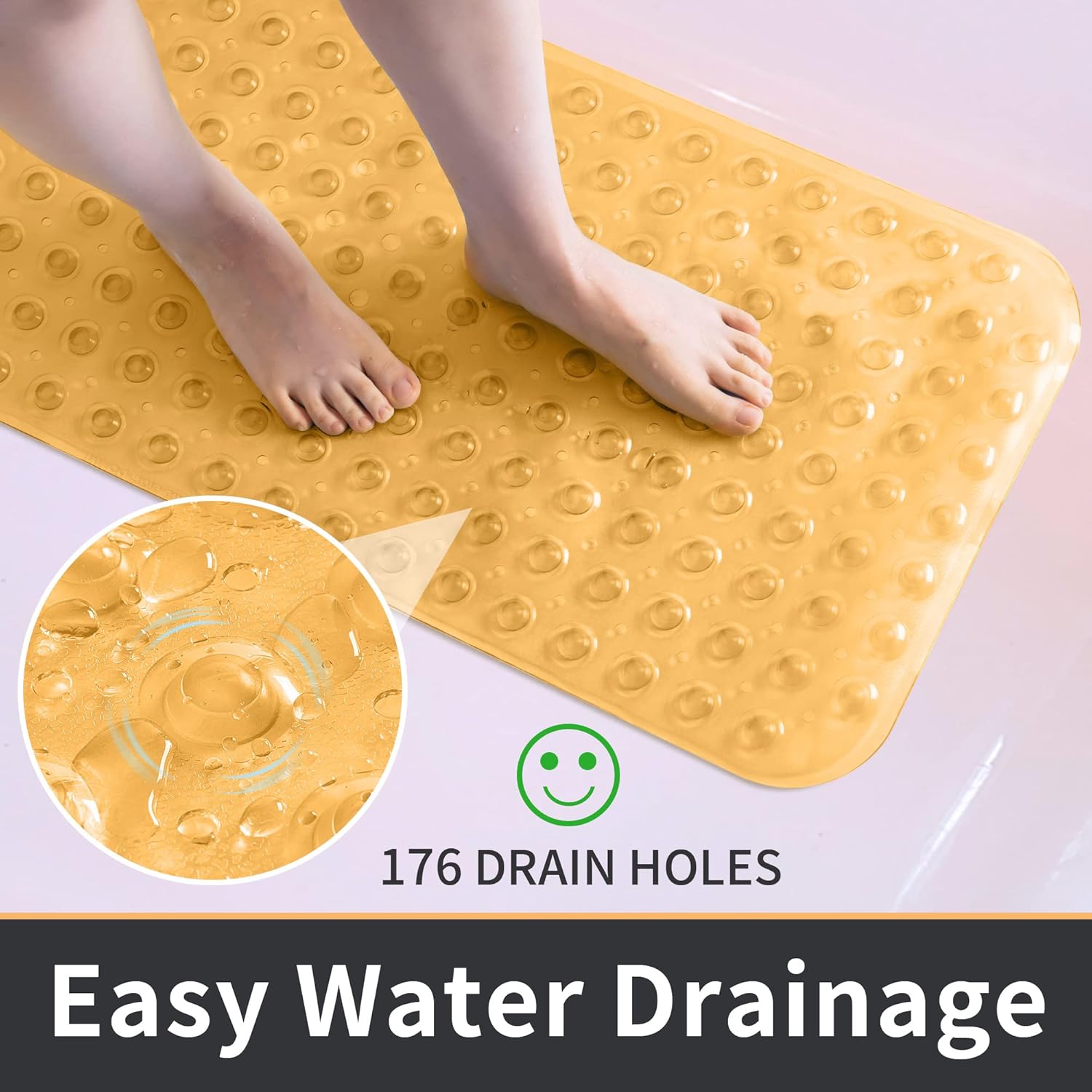 ROSMARUS Non-Slip Shower Mat 16x39 Inch Yellow