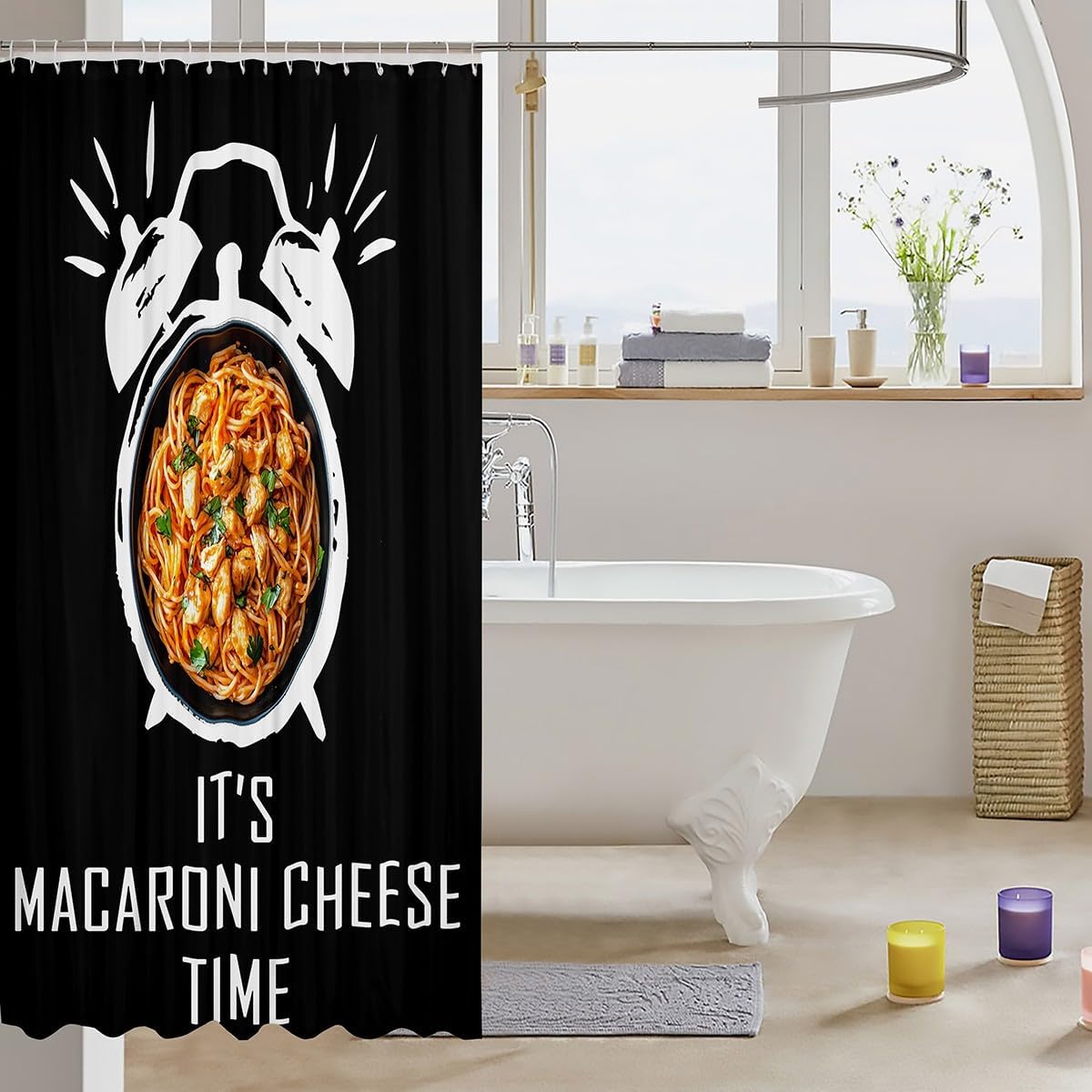 Erosebridal Macaroni Cheese Time Shower Curtain Set 72x72 Black