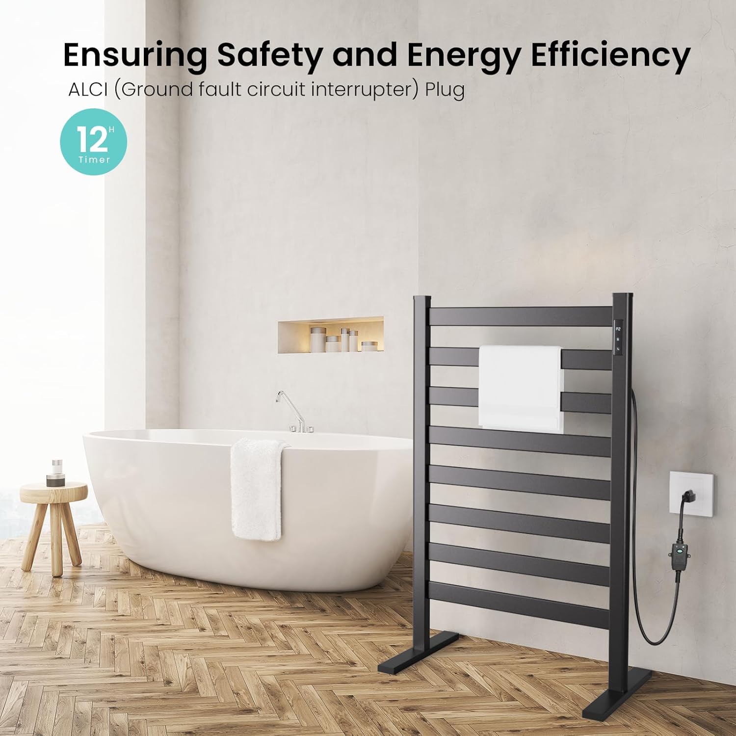 Zelngo Heated Towel Rack 8 Bars Fast Heating Constant Temp Waterproof Black