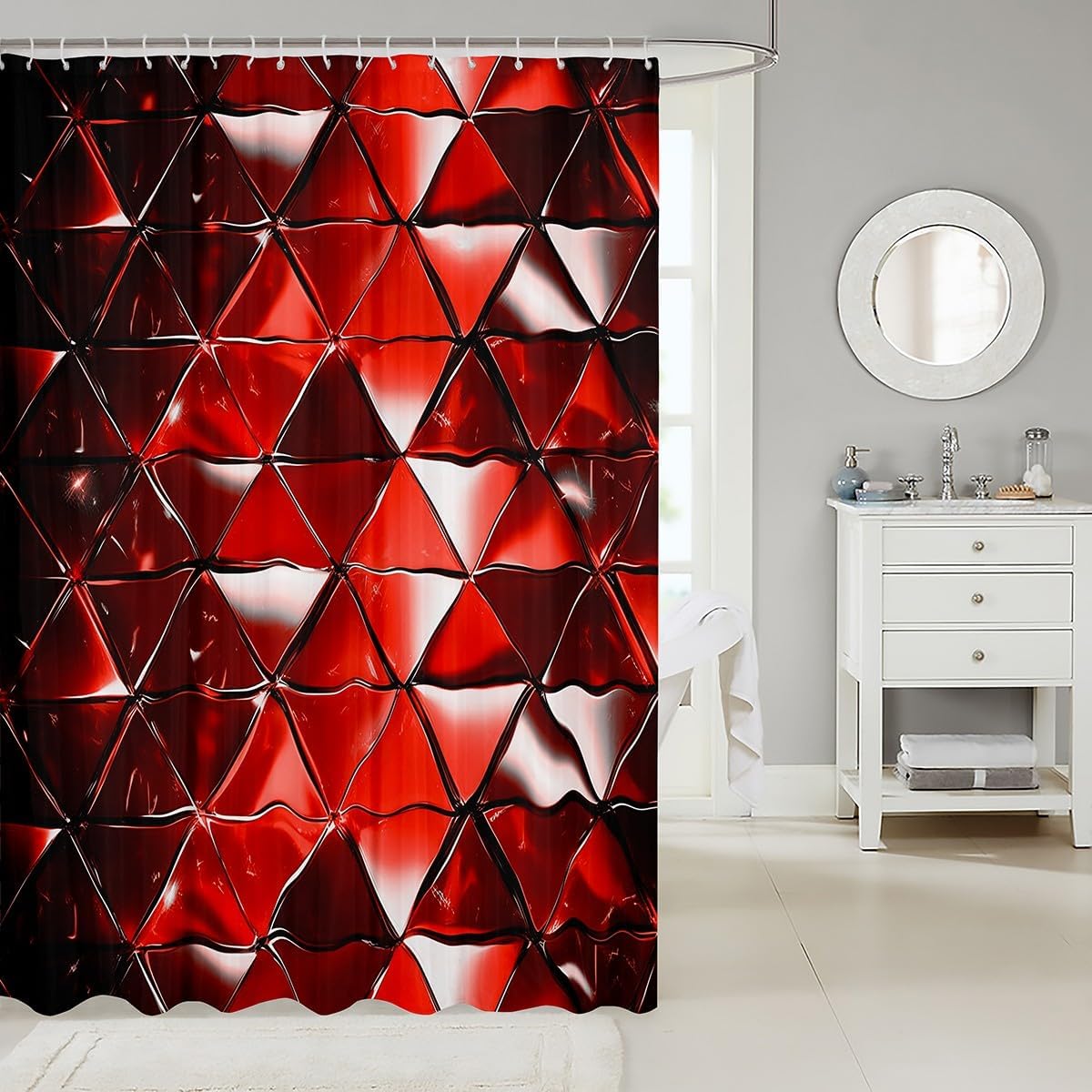 Feelyou Red Honeycomb Shower Curtain Set