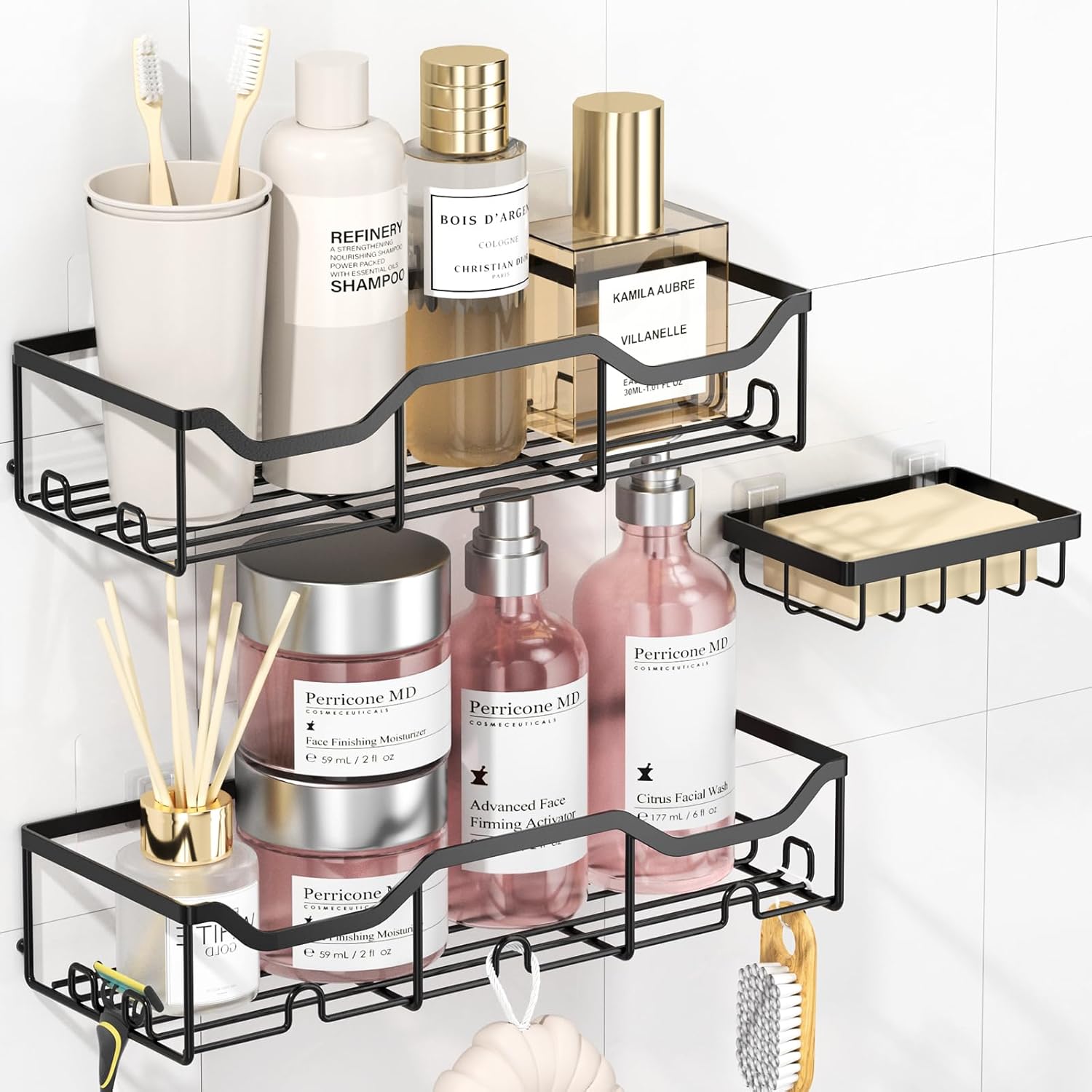 ASTOFLI 4-Pack Shower Caddy Set with 16 Hooks