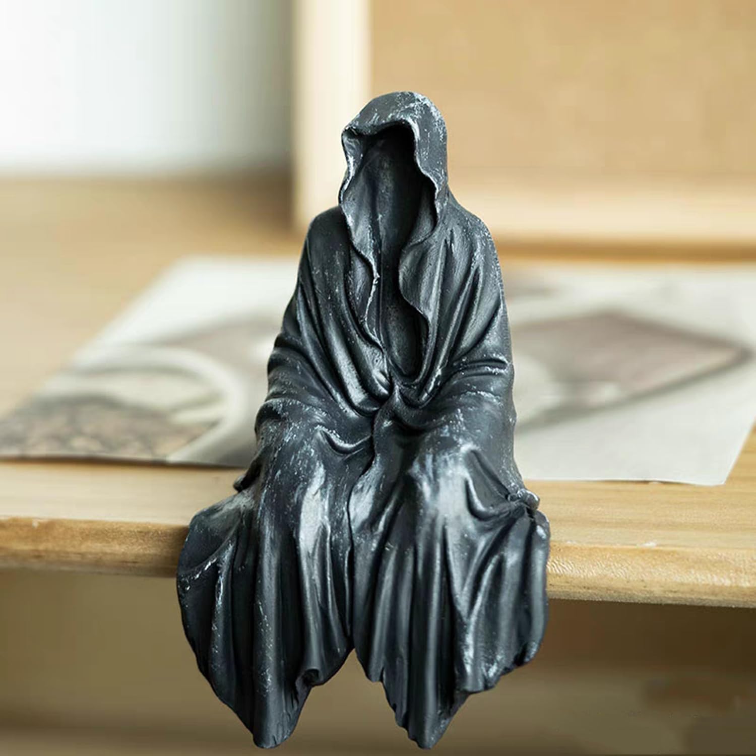 Grim Reaper Statue Bookshelf Decor Halloween Gothic Figurine