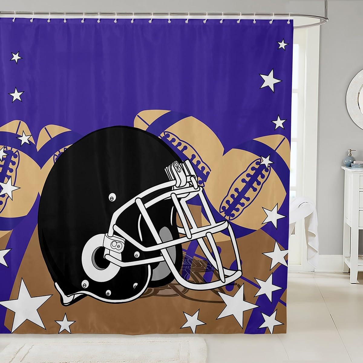 Erosebridal Purple Rugby Helmet Shower Curtain Set 72x72