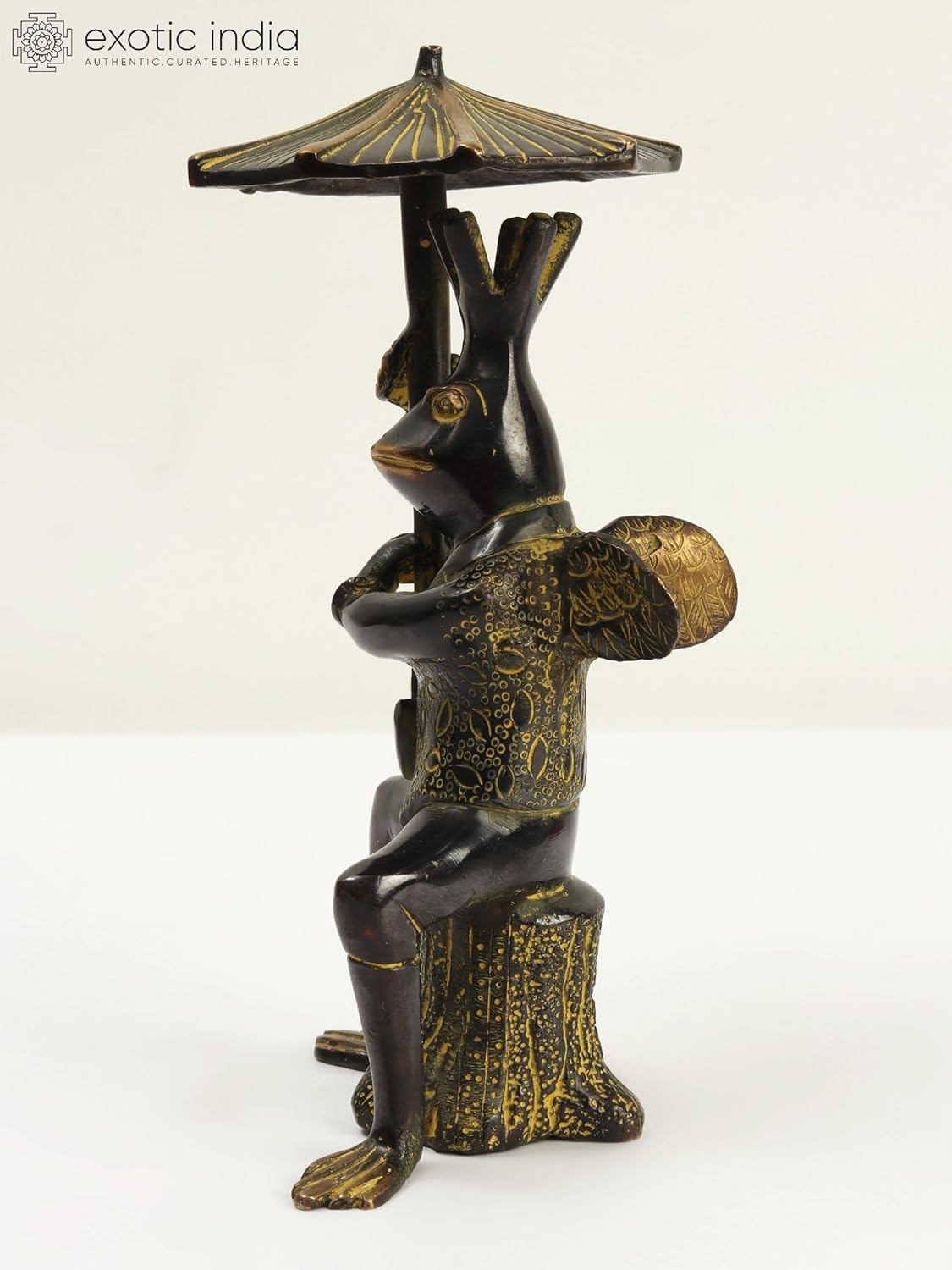Exotic India Frog Brass Statue with Umbrella 1