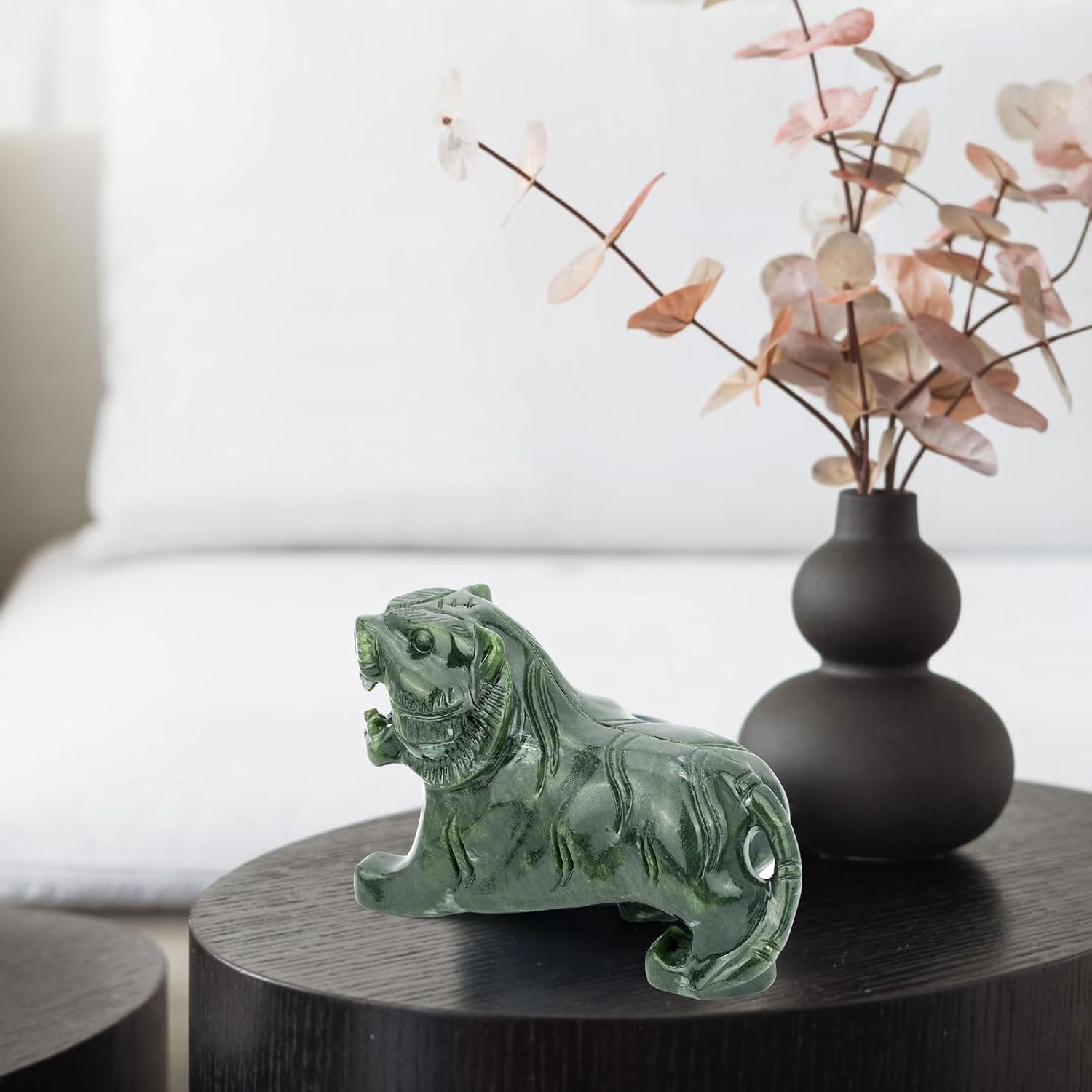 Gemshan Handmade Jade Tiger Statue - Unique Home Decor Figurine