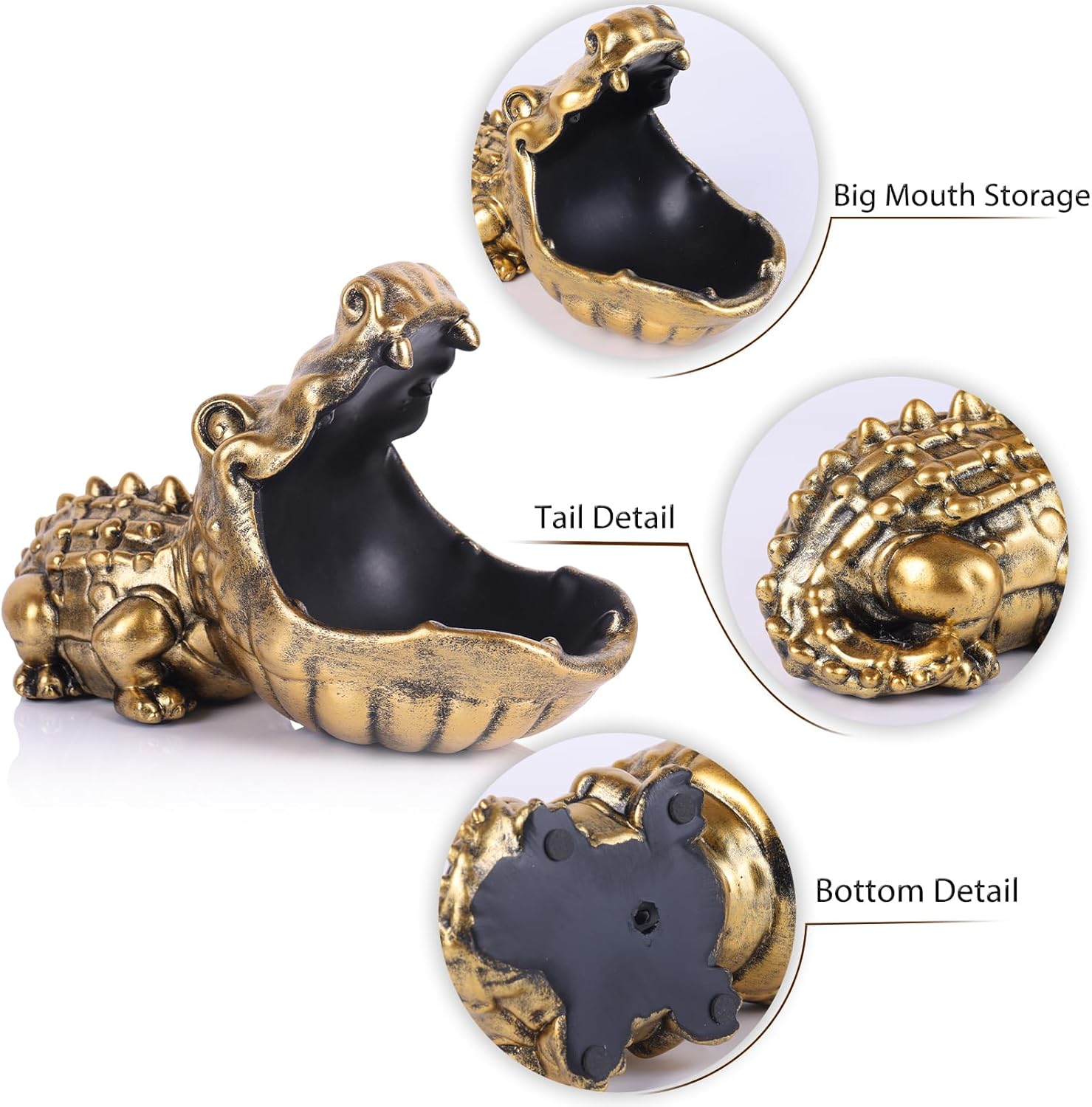 Gold Alligator Statue Candy Dish Storage Bowl