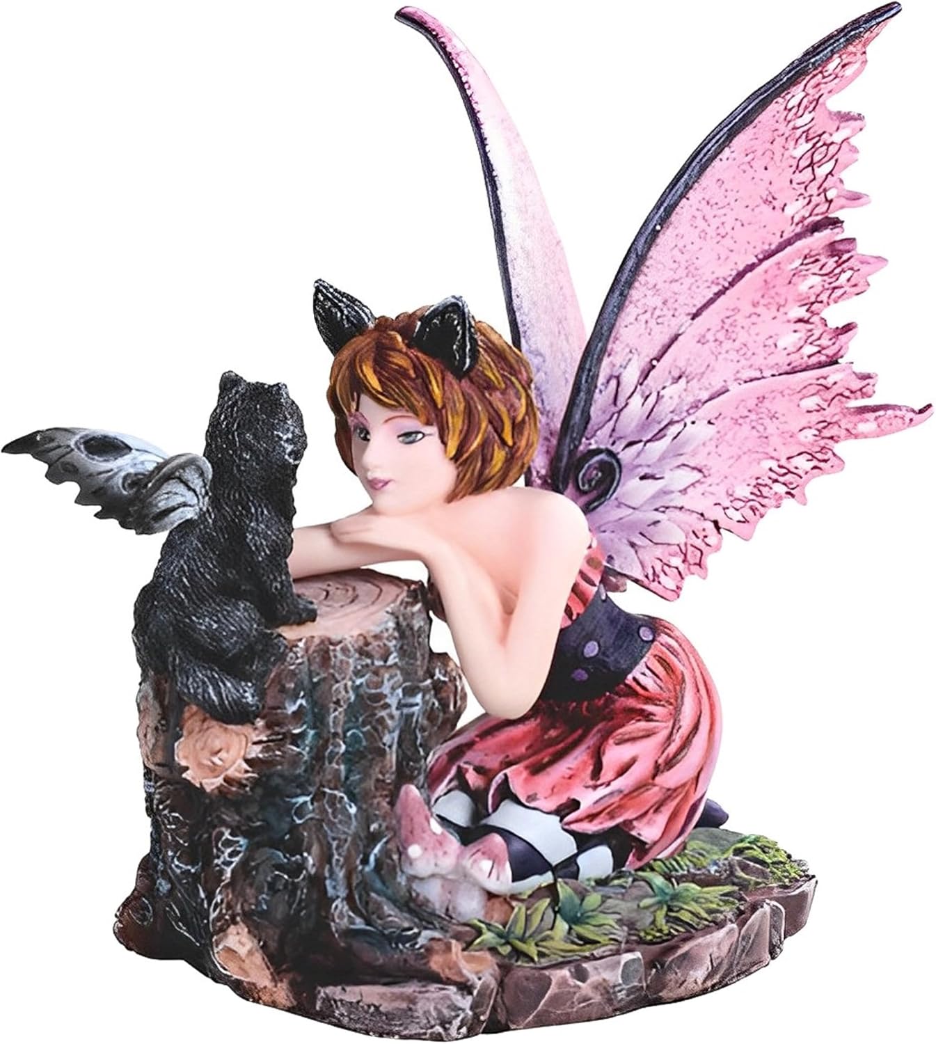 ICE ARMOR 6 Inch Pink Fairy with Black Cat Statue 1