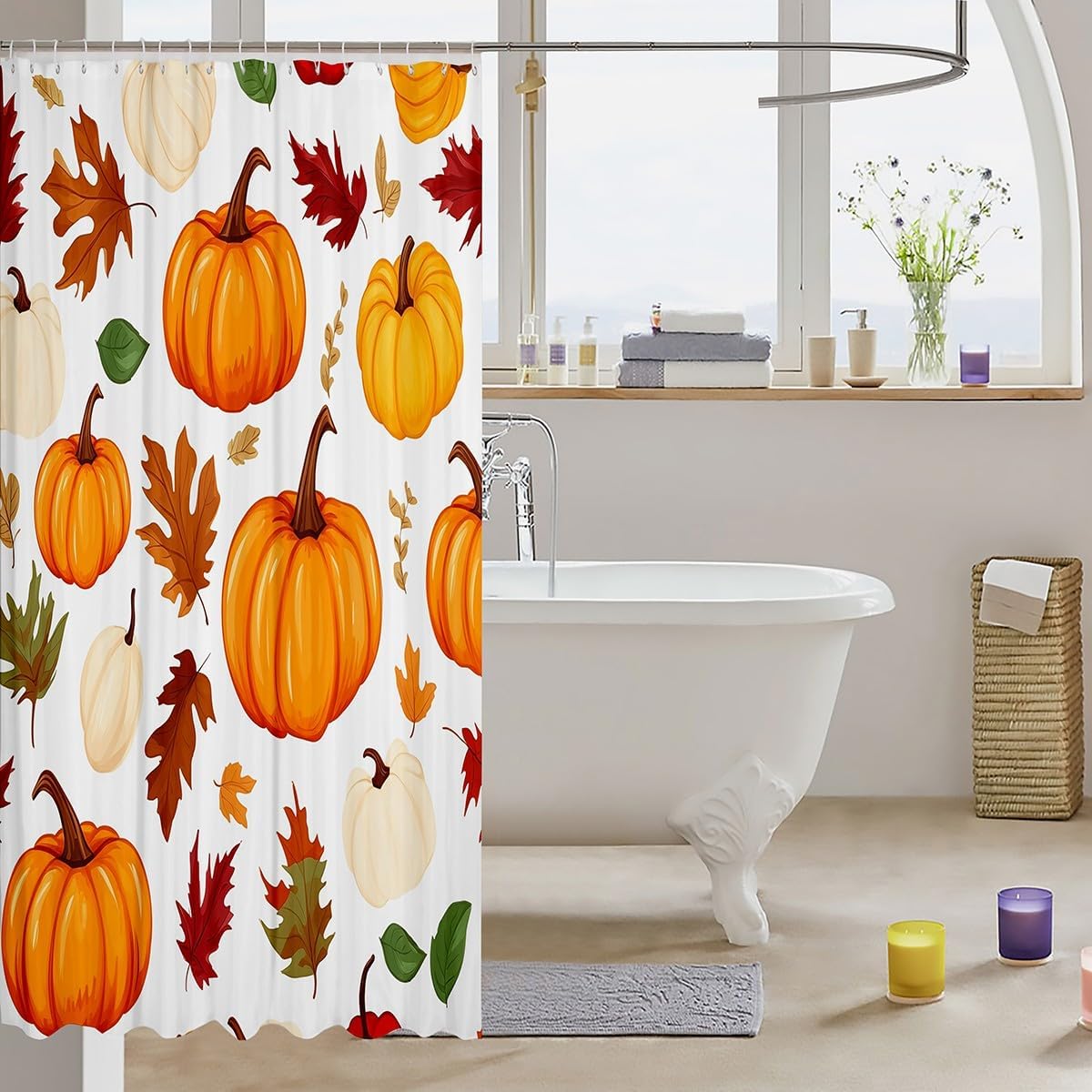 Feelyou Pumpkin Bath Curtain Set for Kids 72x72