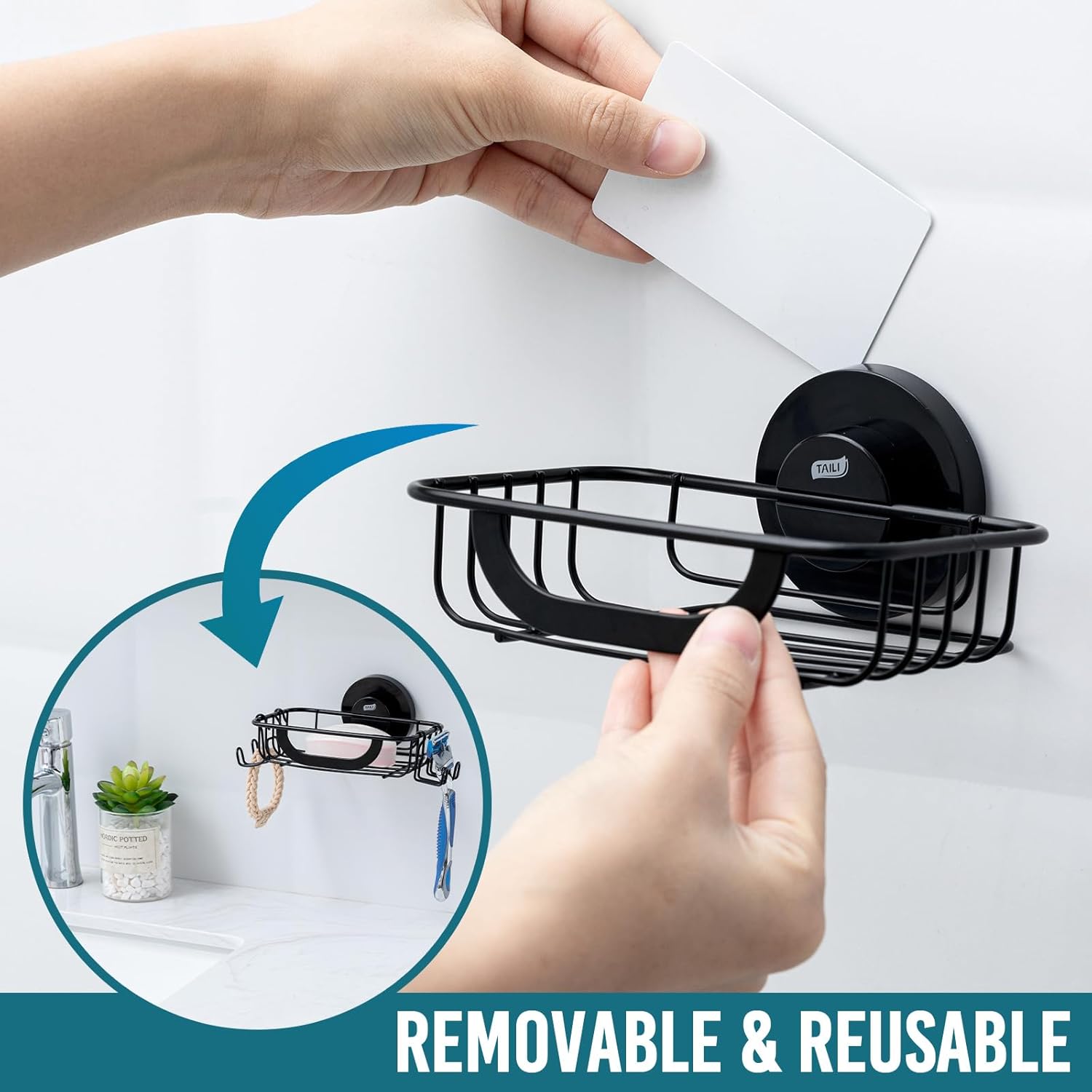 TAILI Soap Bar Holder with Hooks and Suction Cup Black 1