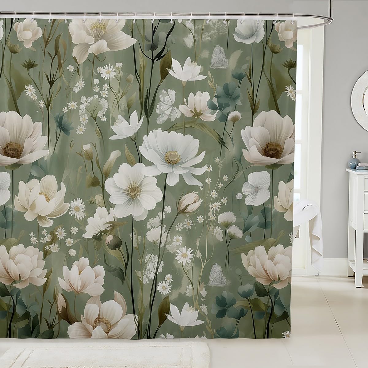 Erosebridal Tropical Floral Waterproof Shower Curtain Set 1