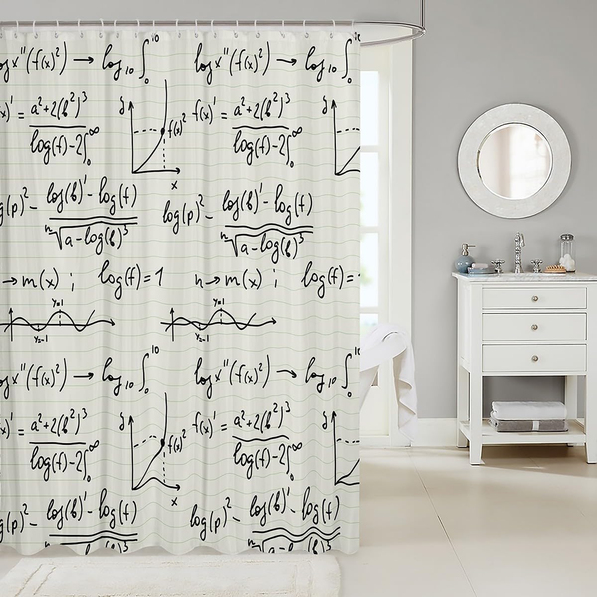 Feelyou Maths Shower Curtain Set 72x78 Waterproof Beige 1