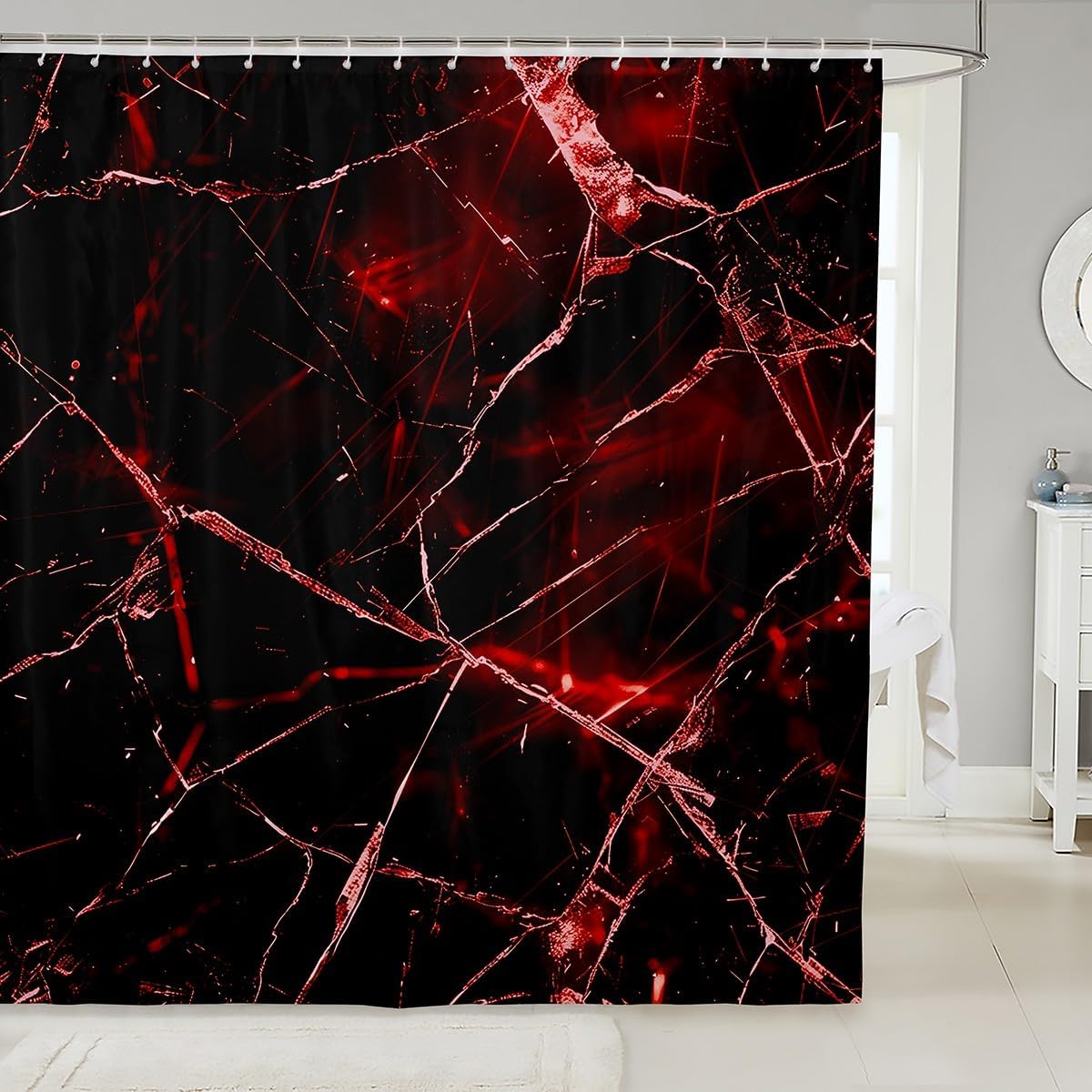 Feelyou Red Black Geometric Shower Curtain Set