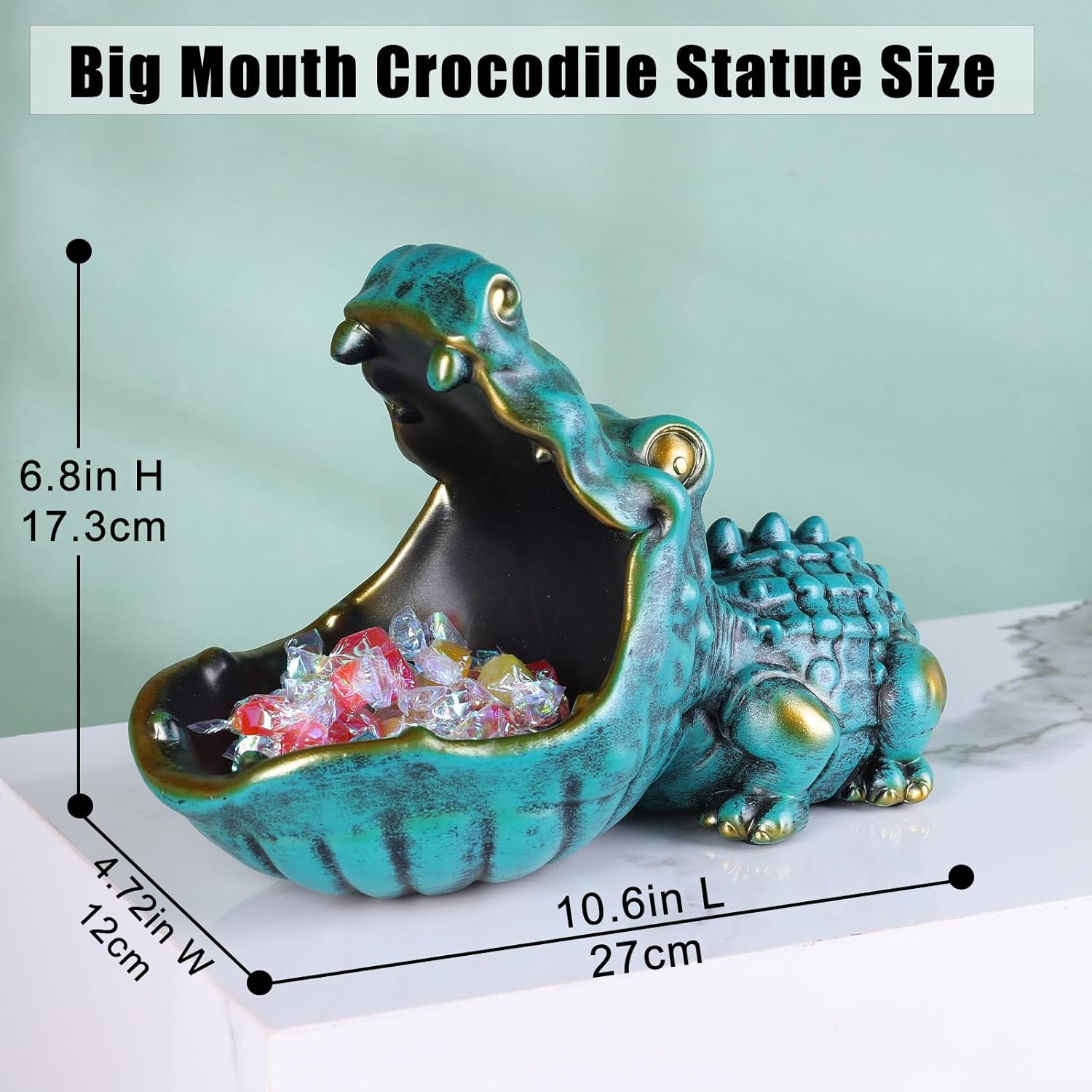 Alligator Key Bowl Decorative Storage Sculpture Green