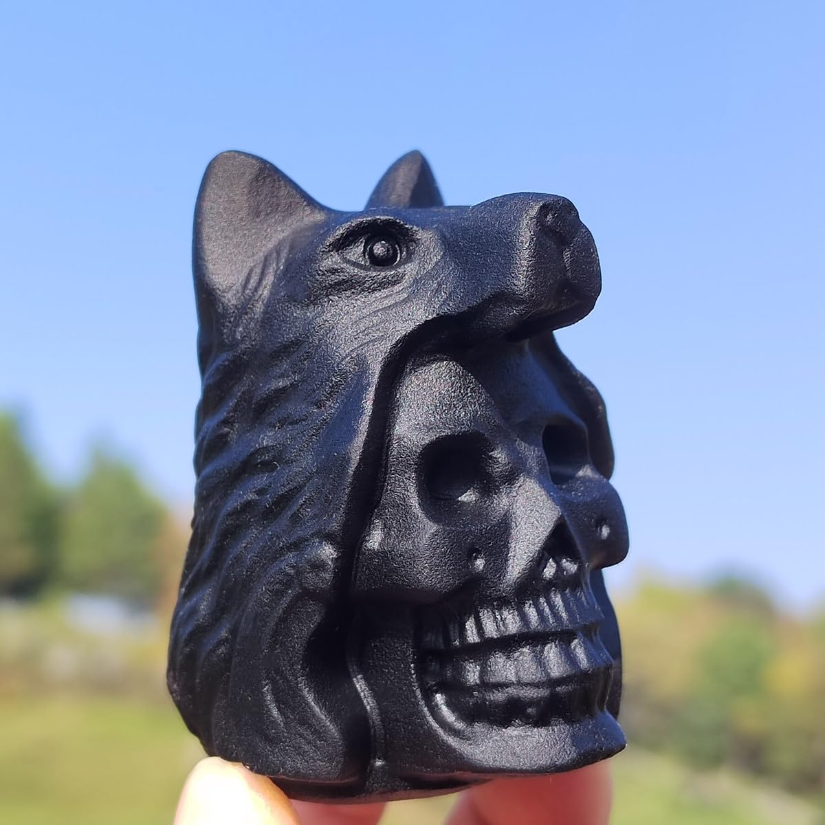 Obsidian Skull Wolf Crystal Figurine Decor Sculpture