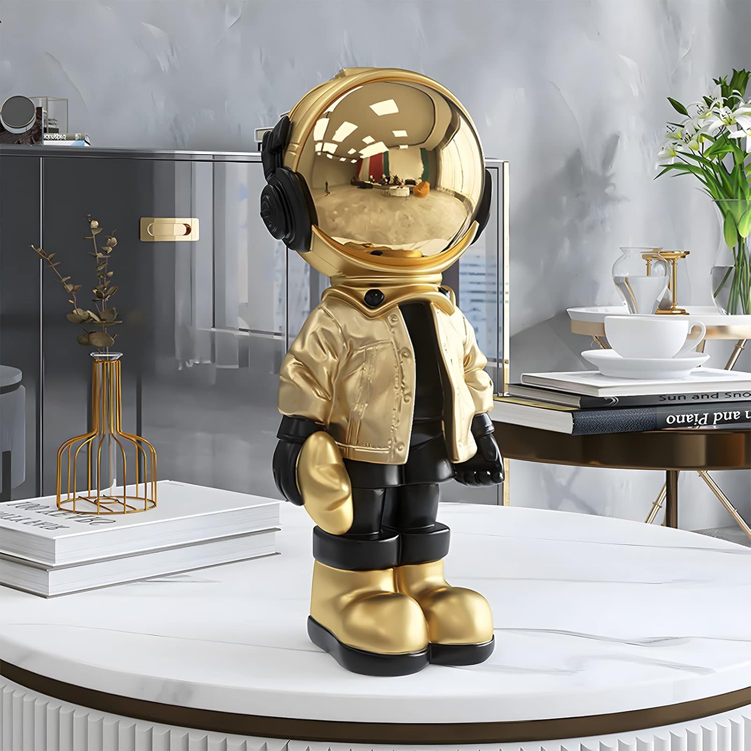 EZ4ENCE Astronaut Statue Gold Black Metal Decor