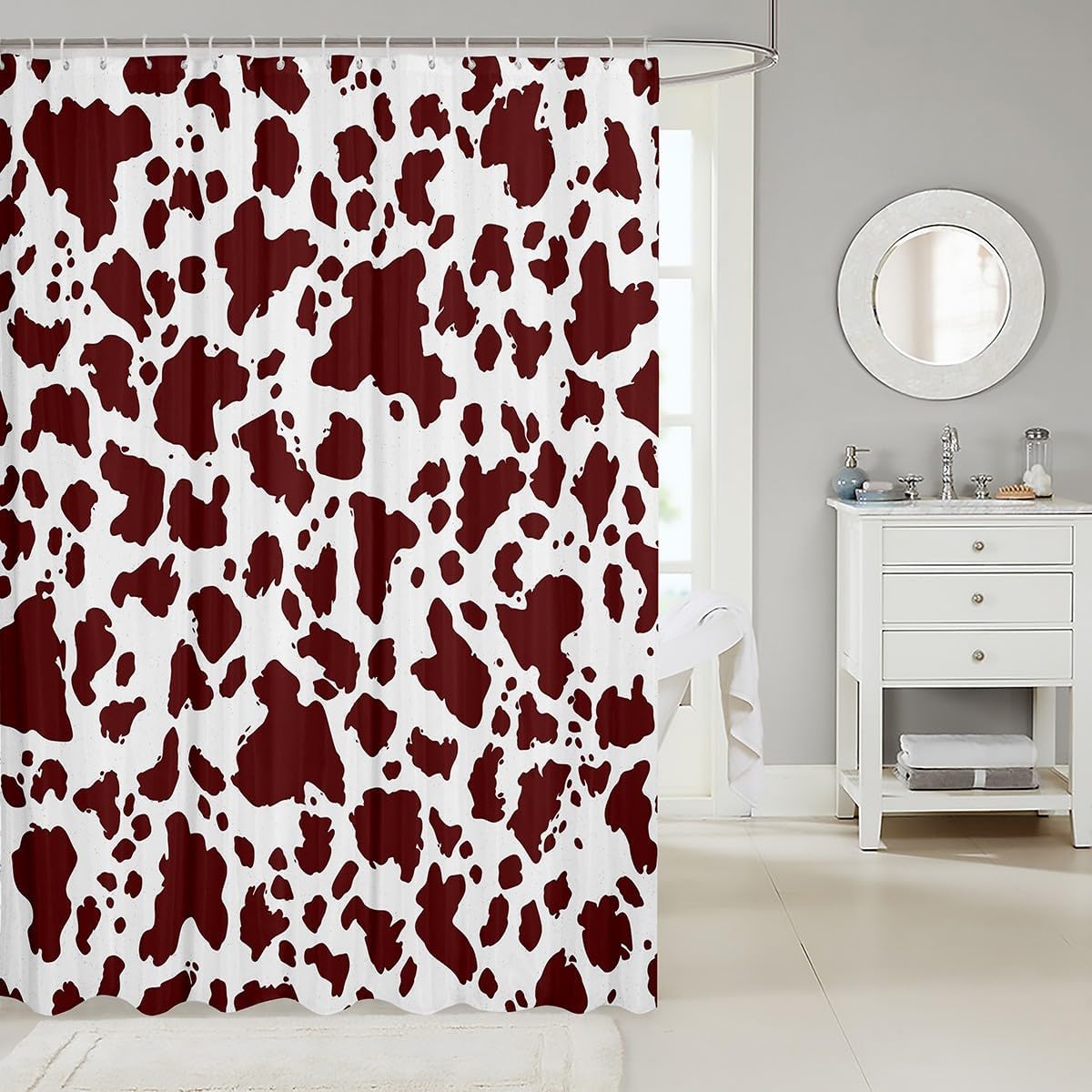 Feelyou Cow Print Shower Curtain Set 72x72 Brown White