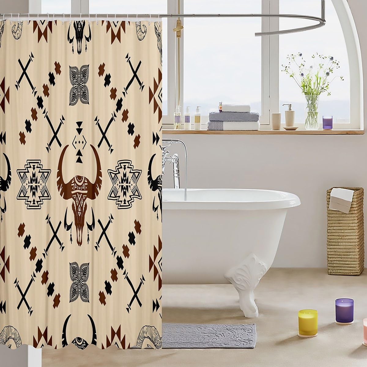 Jejeloiu Kids Western Bull Skull Shower Curtain Set 1