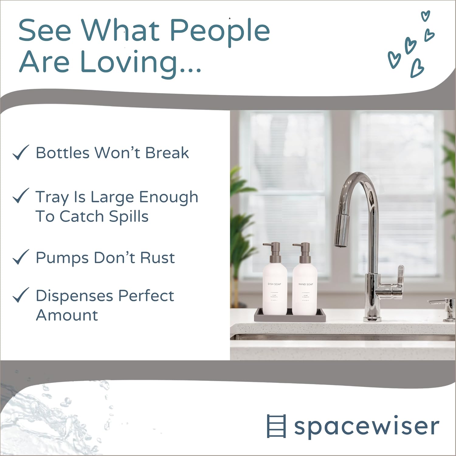 Spacewiser ShatterFree Soap Dispenser Set with Pump and Tray