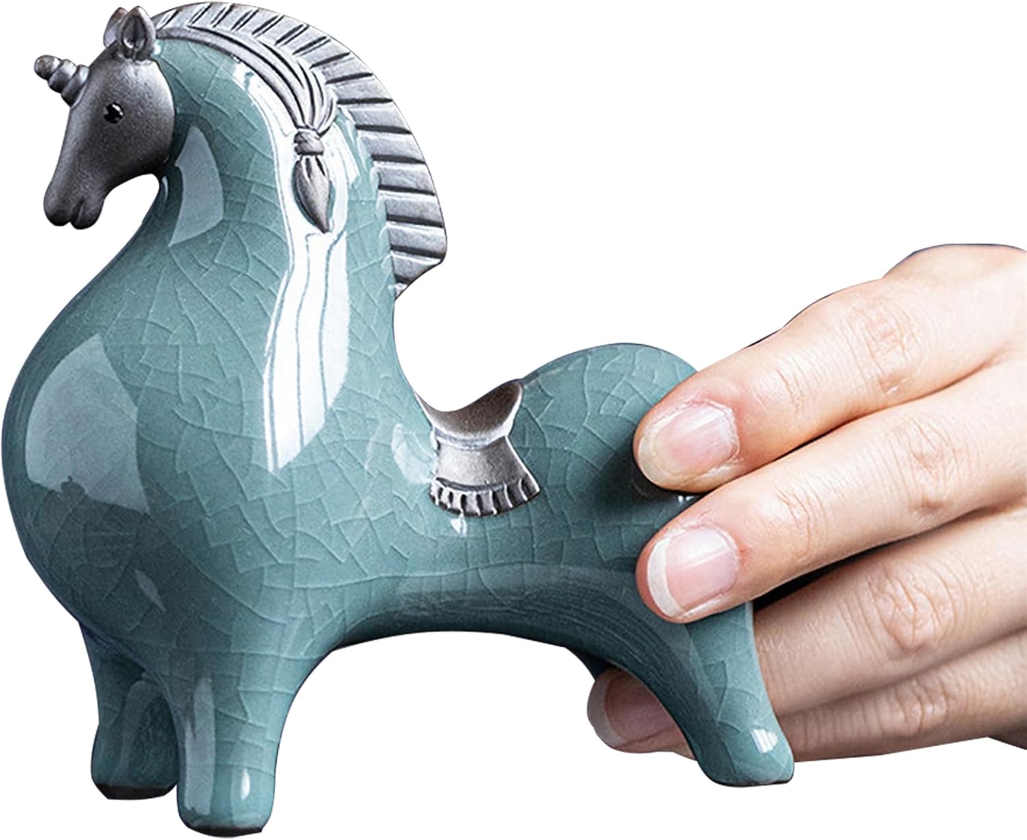 HAOWUJIN Cyan-Blue Horse Sculpture Home Decor