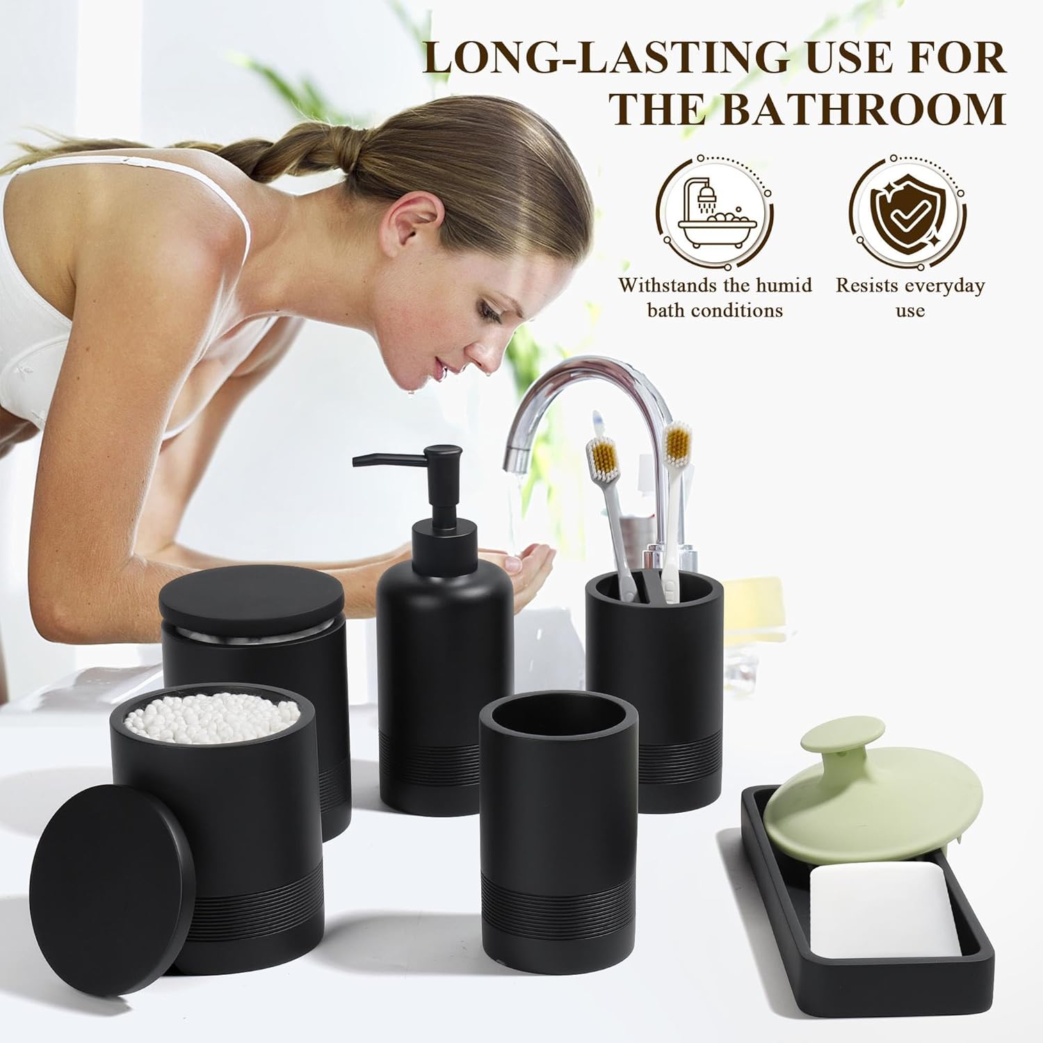 Modern Matte Black Bathroom Accessories Set 6-Piece