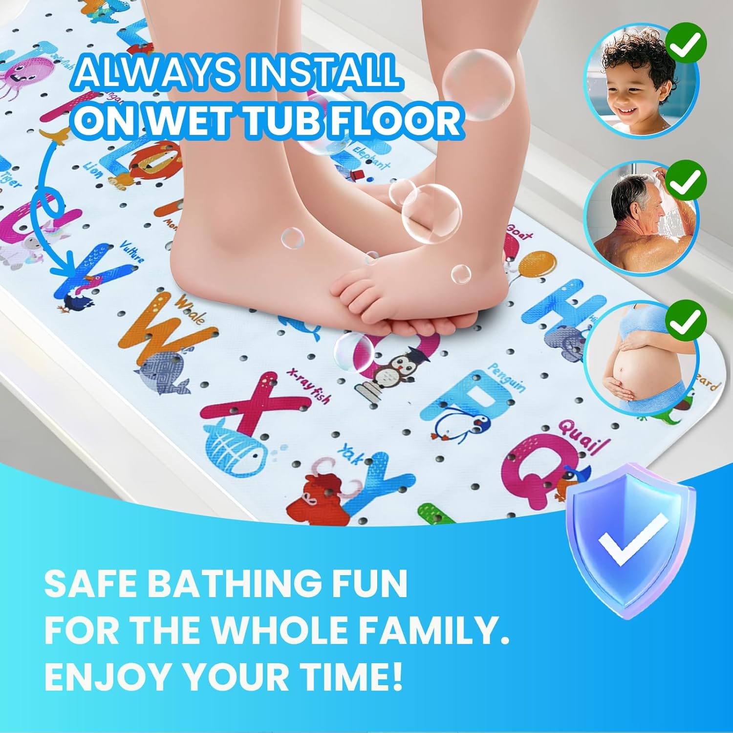 Linoows Baby Bath Mat with Cartoon Design and Suction Cups