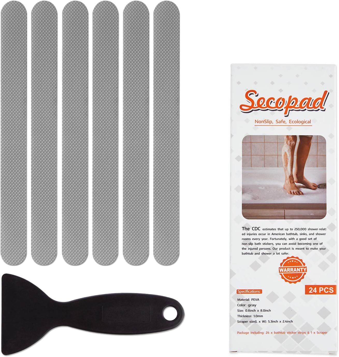 Non-Slip Bathtub Stickers 24 PCS Gray Safety Treads