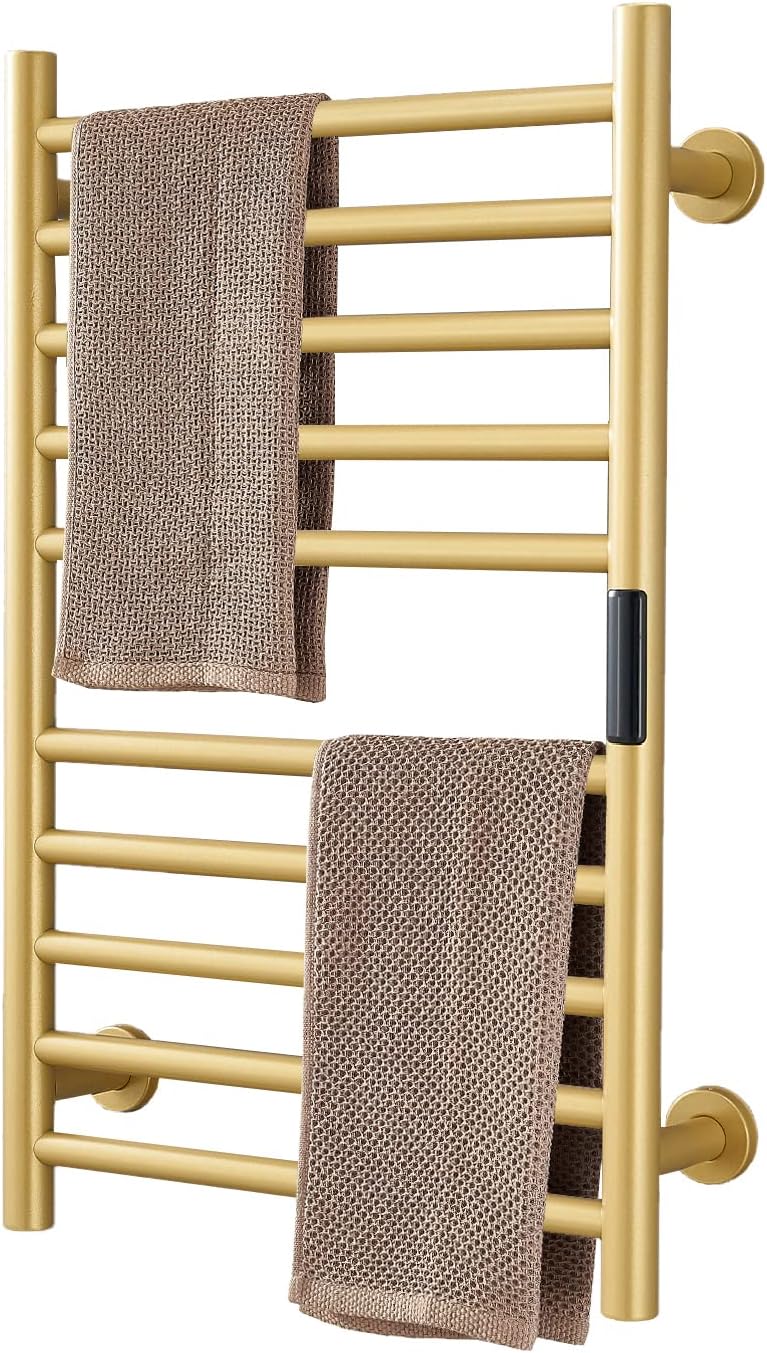 Gold Heated Towel Warmer with Built-In Timer