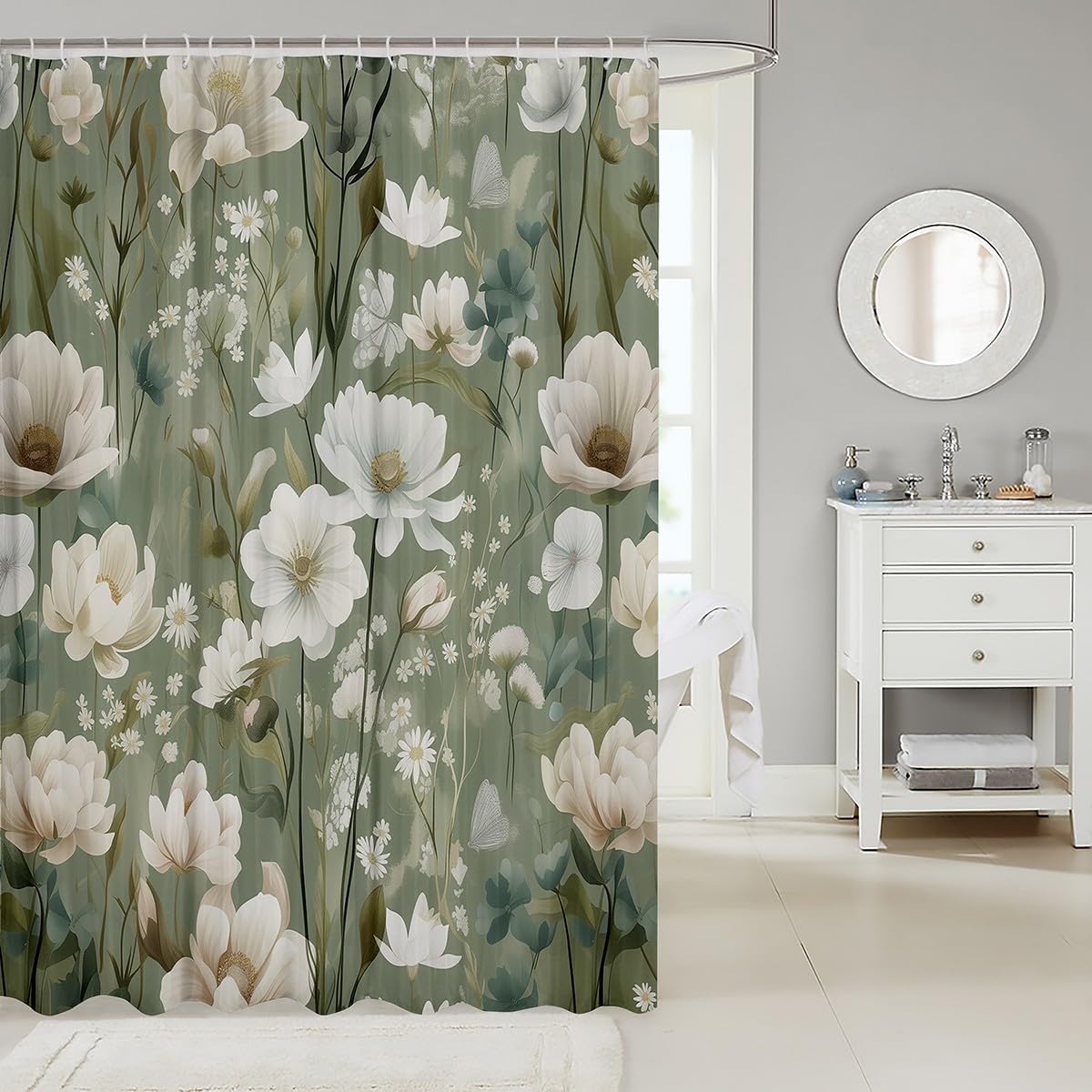 Erosebridal Tropical Floral Waterproof Shower Curtain Set 1