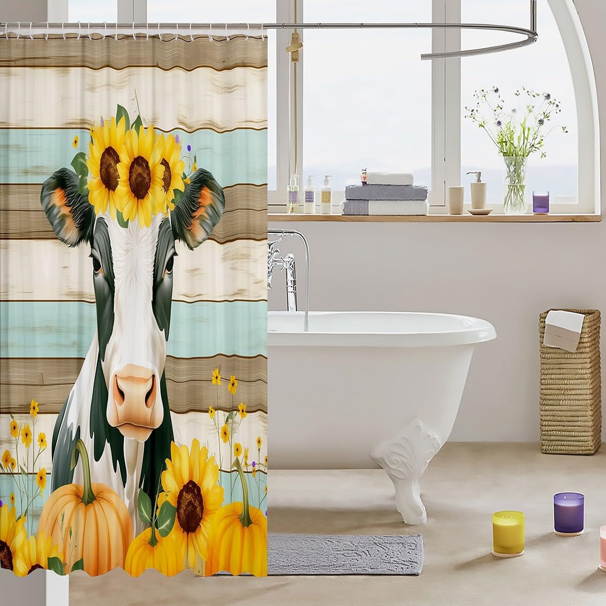 Erosebridal Yellow Sunflower Shower Curtain Set