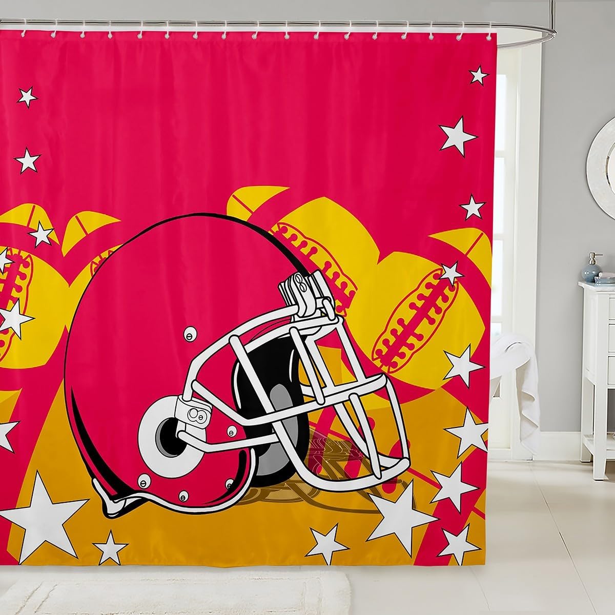 Erosebridal Sports Shower Curtain Set Pink Yellow 72x72