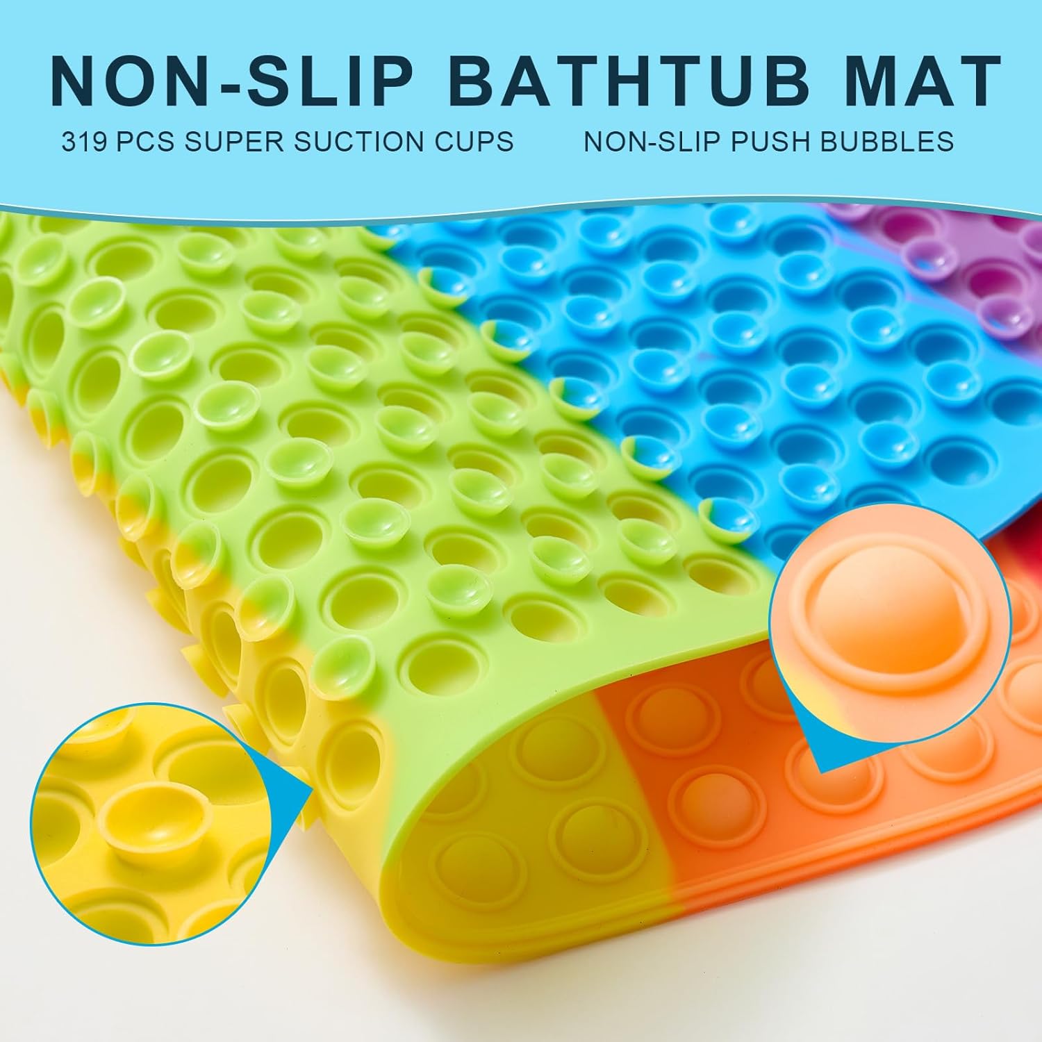 XIYUNTE Kids Bath Mat with Suction Cups and Pressable Bubbles