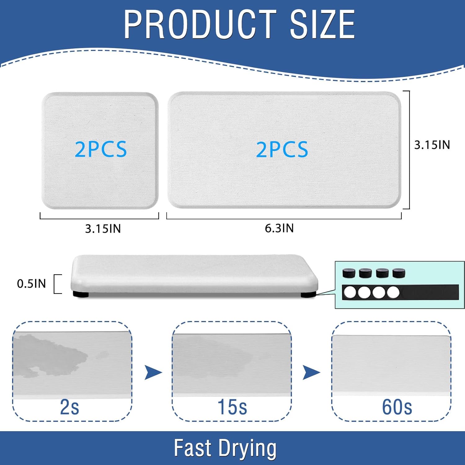 4PCS Water Absorbing Stone Tray for Bathroom and Kitchen