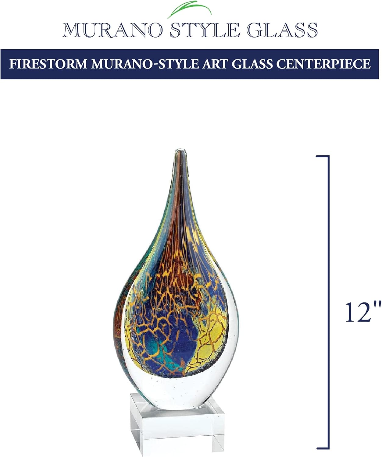 Badash Firestorm Murano Style Glass Sculpture - 12 Tall