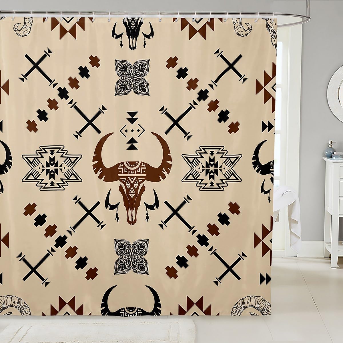 Jejeloiu Kids Western Bull Skull Shower Curtain Set 1