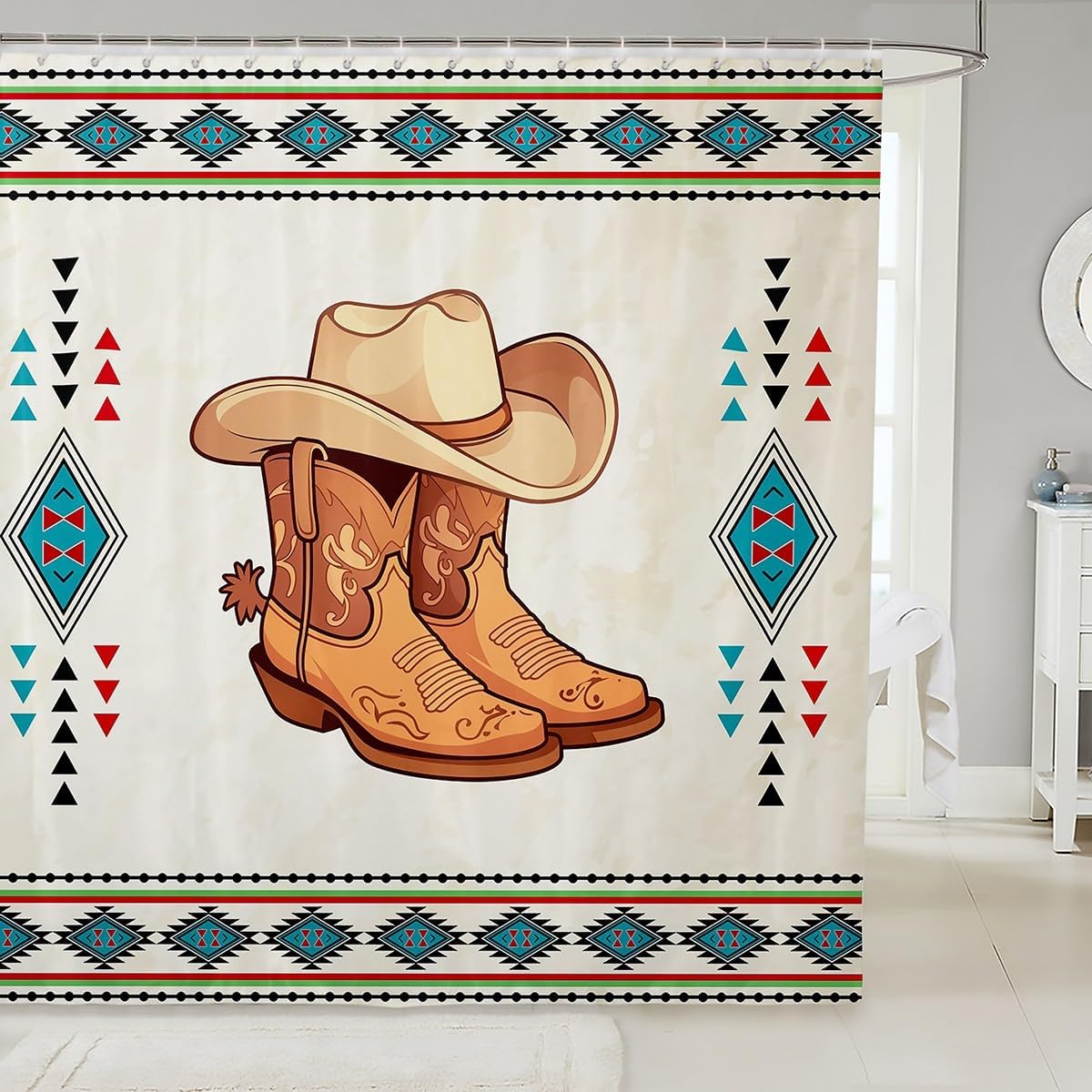 Jejeloiu Western Decor Shower Curtain Set Boho Beige 72x84