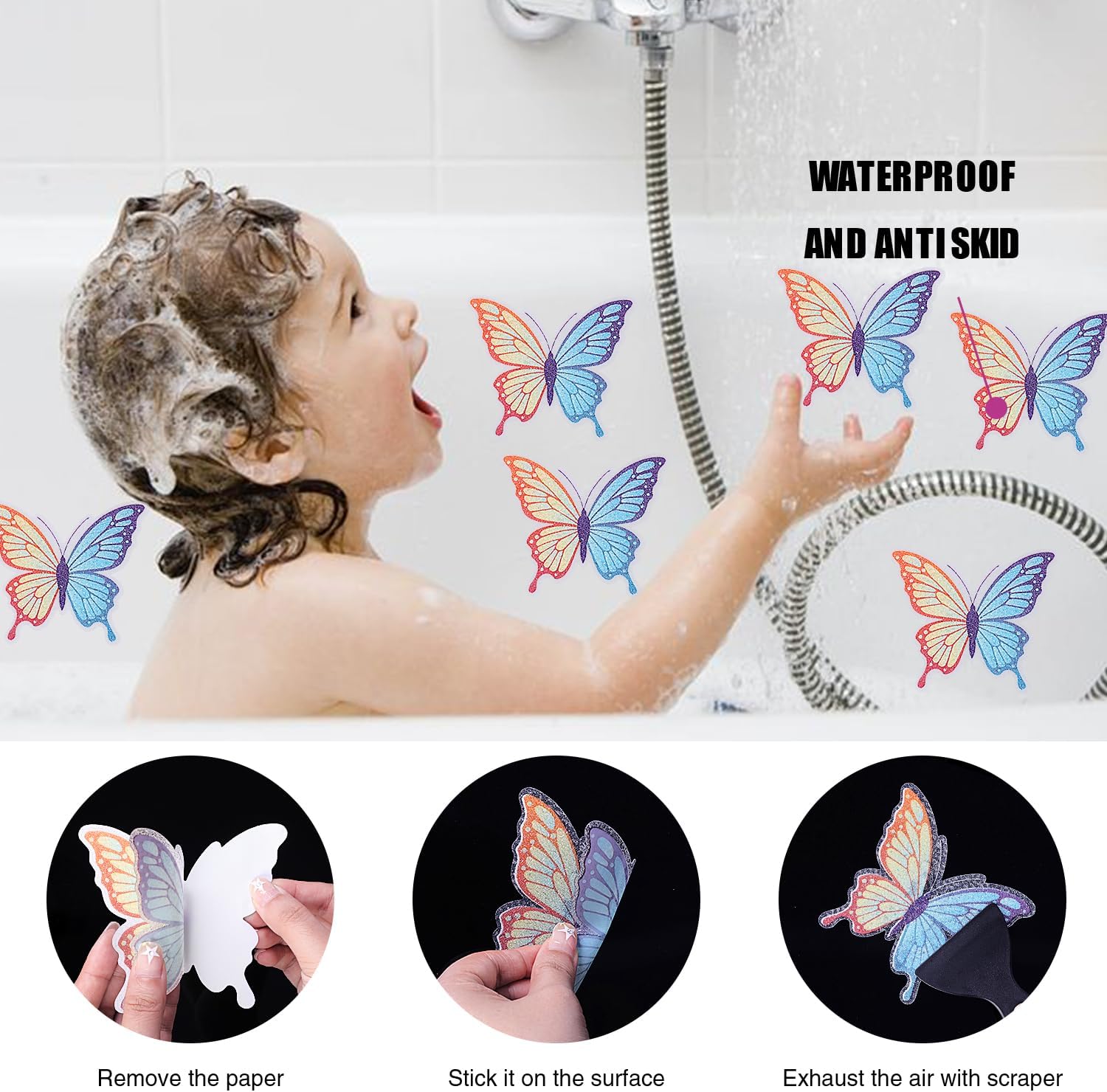 Secopad 20 PCS Non Slip Butterfly Bathtub Stickers