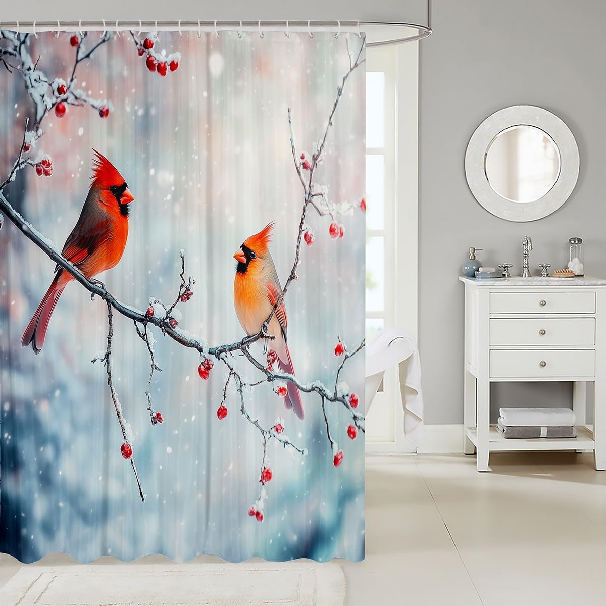 Feelyou 3D Red Bird Kids Shower Curtain 72x78