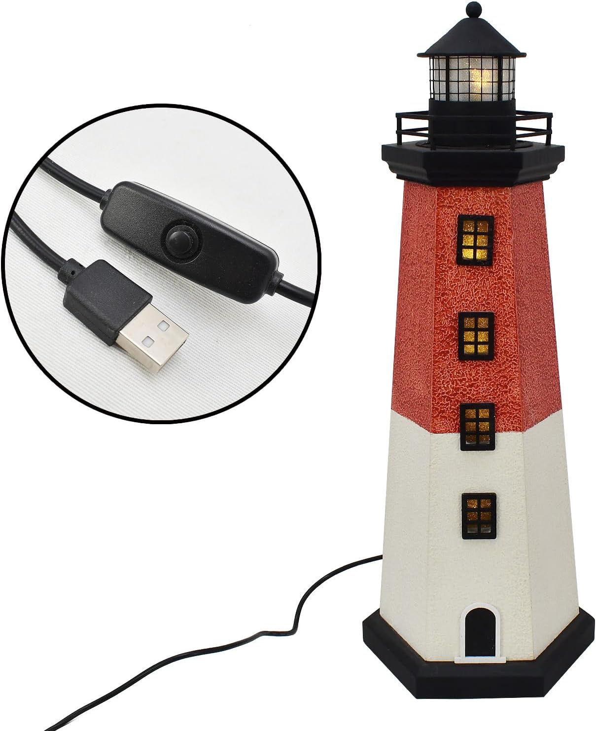 K KILIPES USB Powered Wooden Lighthouse Decor