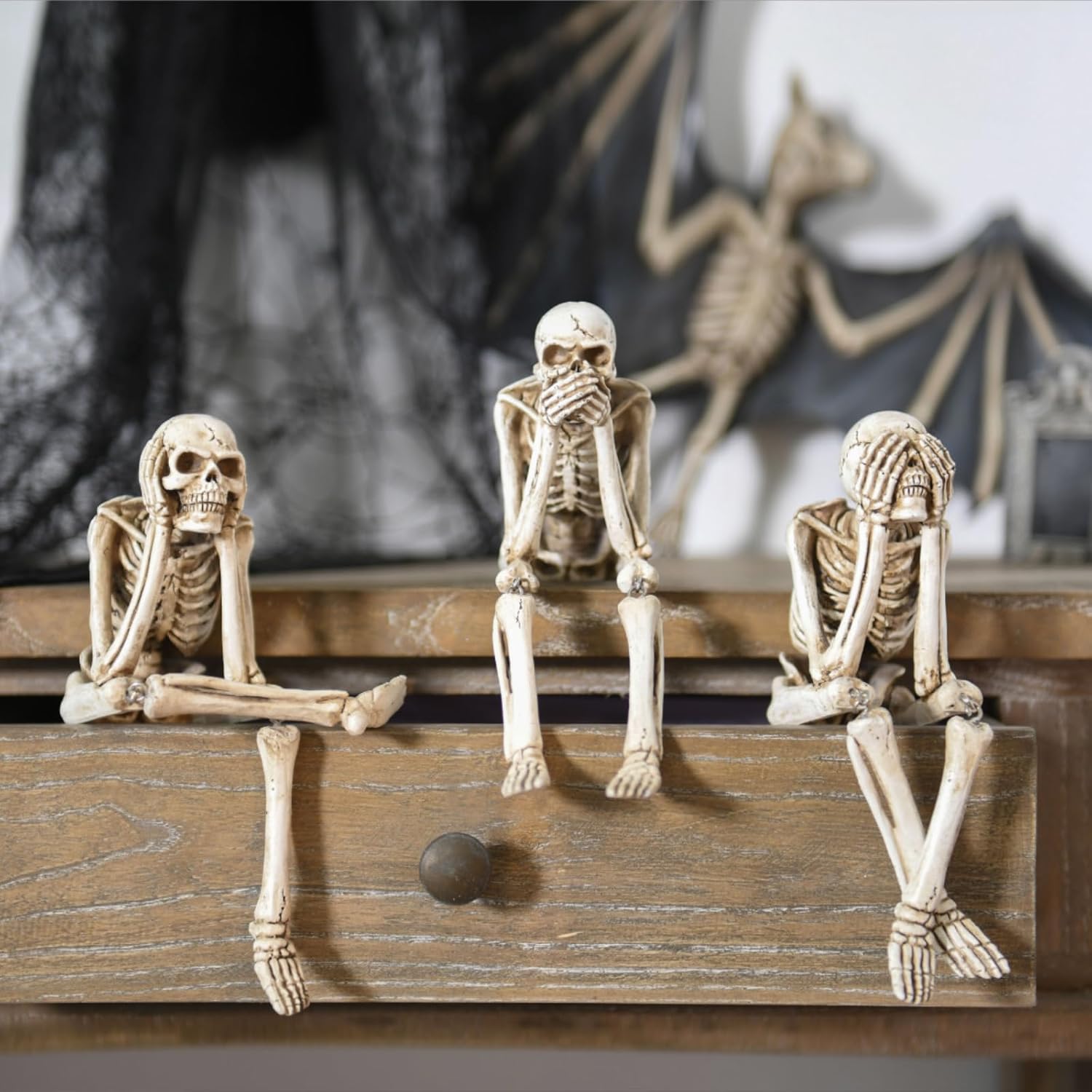 Newman House Studio No-Evil Skeleton Statues Set of 3