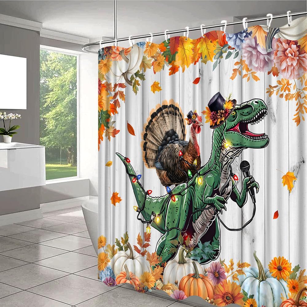 Funny Fall Bathroom Shower Curtain Set with Hooks