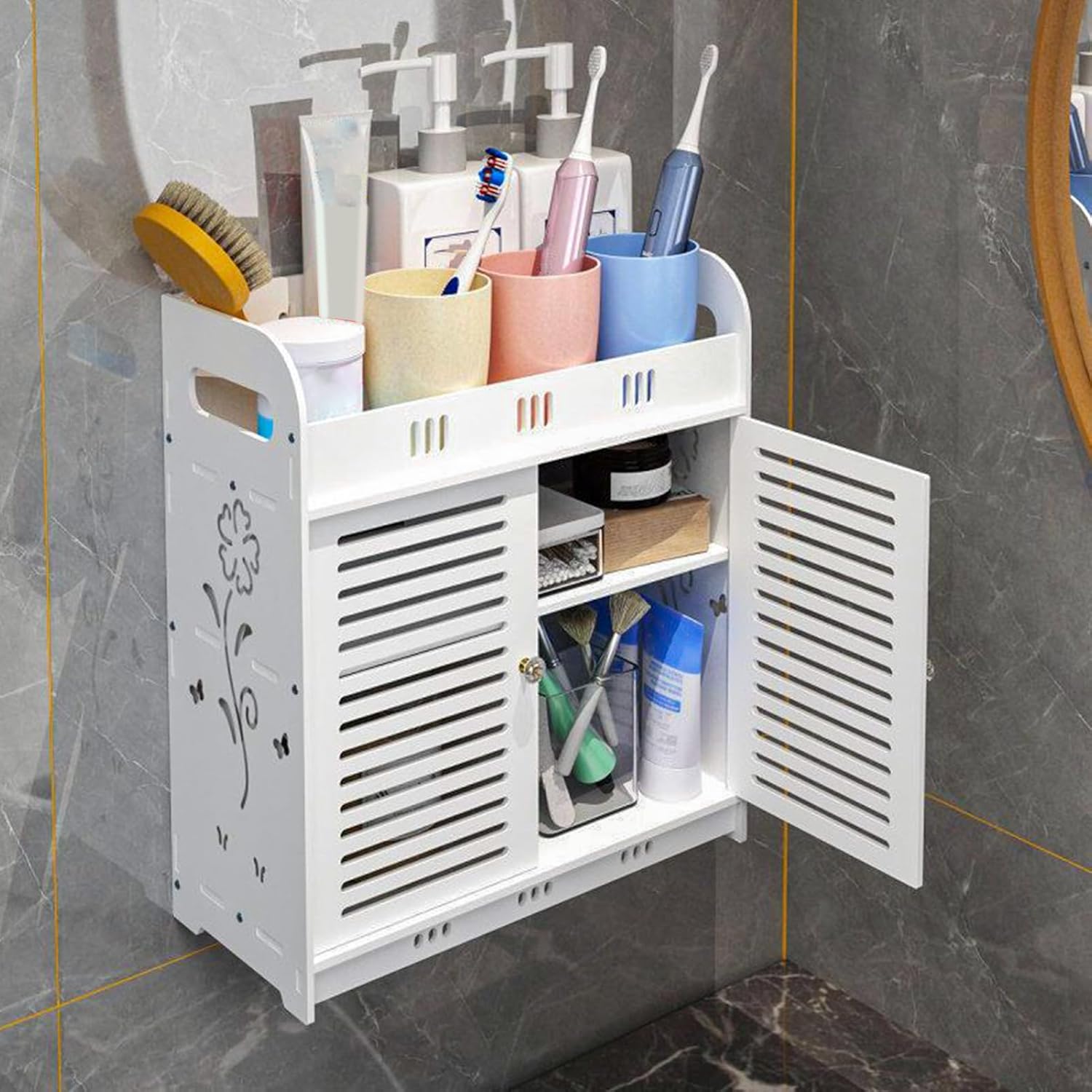 cdar Flower Pattern White Medicine Cabinet 1