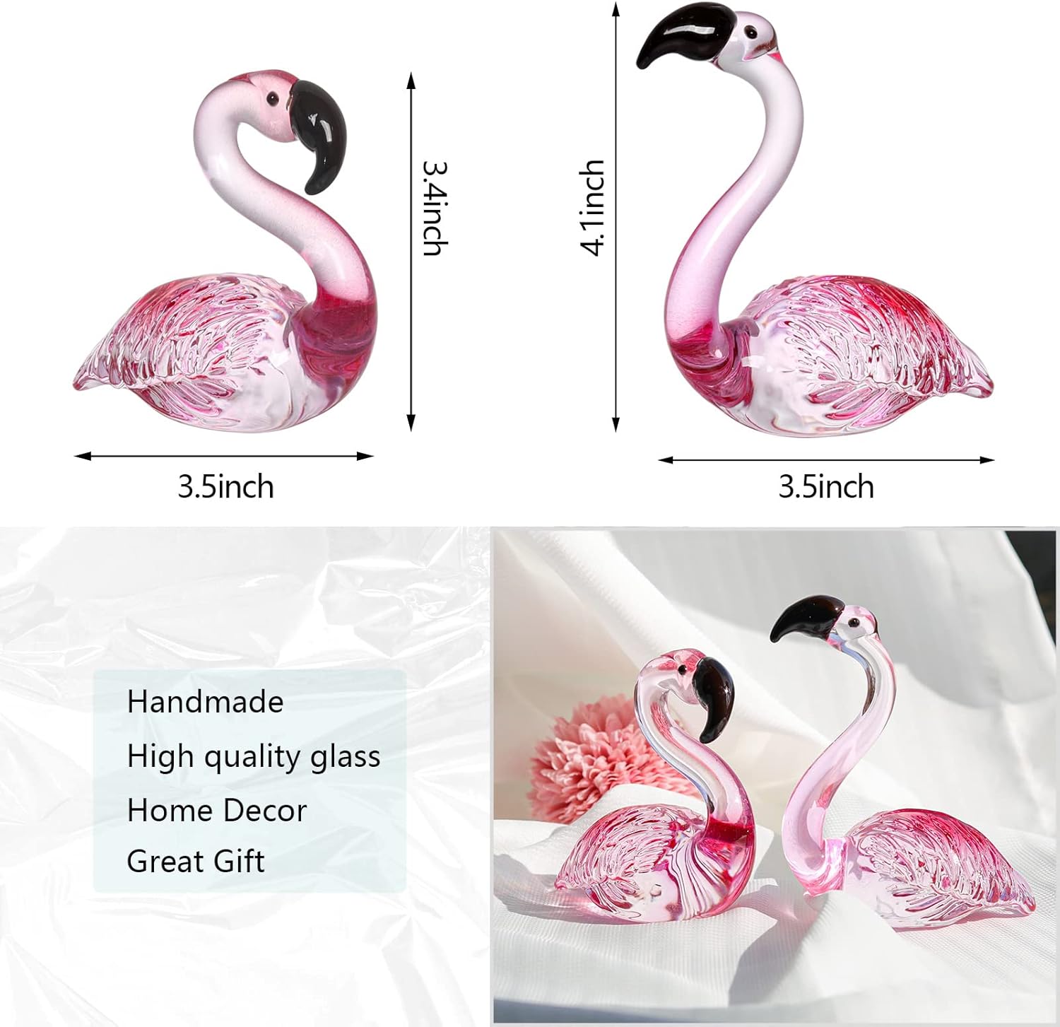 LONGWIN Handmade Flamingo Figurines 2 Pcs