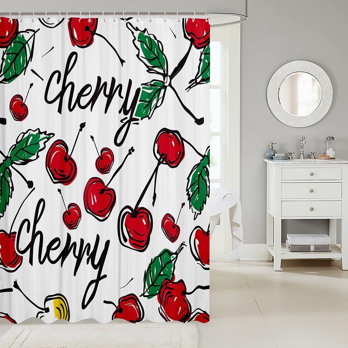 Feelyou Pink Cherry Bow Shower Curtain Set 1