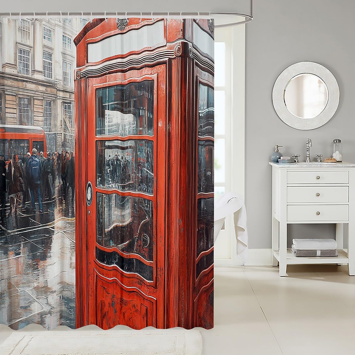 Feelyou London Themed Shower Curtain 72x72 Retro Phone Booth Bath Curtain Set